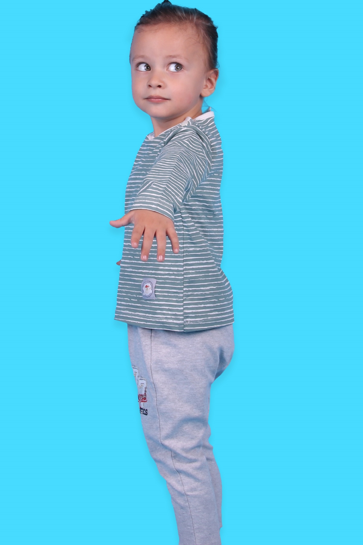 Breeze Erkek Bebek Eşofman Altı Basic Nakışlı Açık Gri Melanj (1 Yaş-2 Yaş)