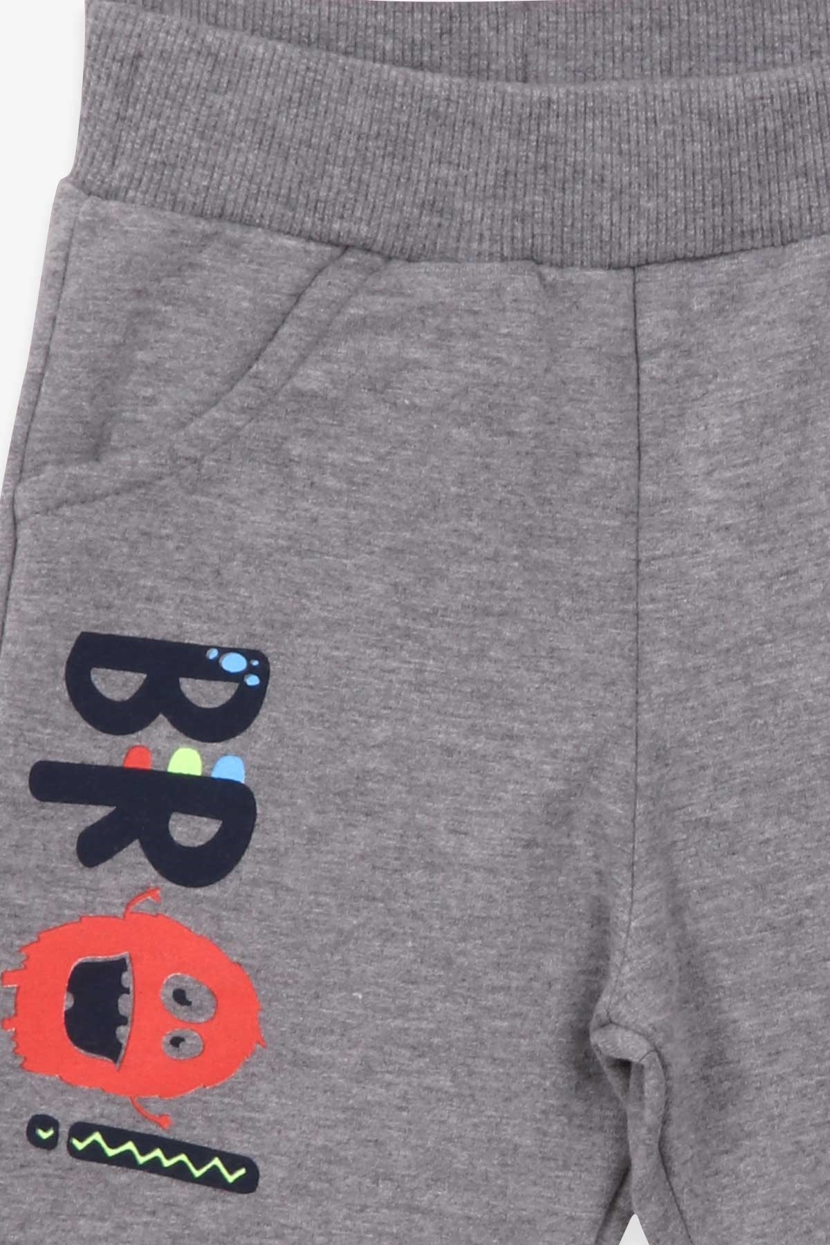 Breeze Erkek Bebek Eşofman Altı Baskılı Cepli Koyu Gri Melanj (9 Ay-3 Yaş)