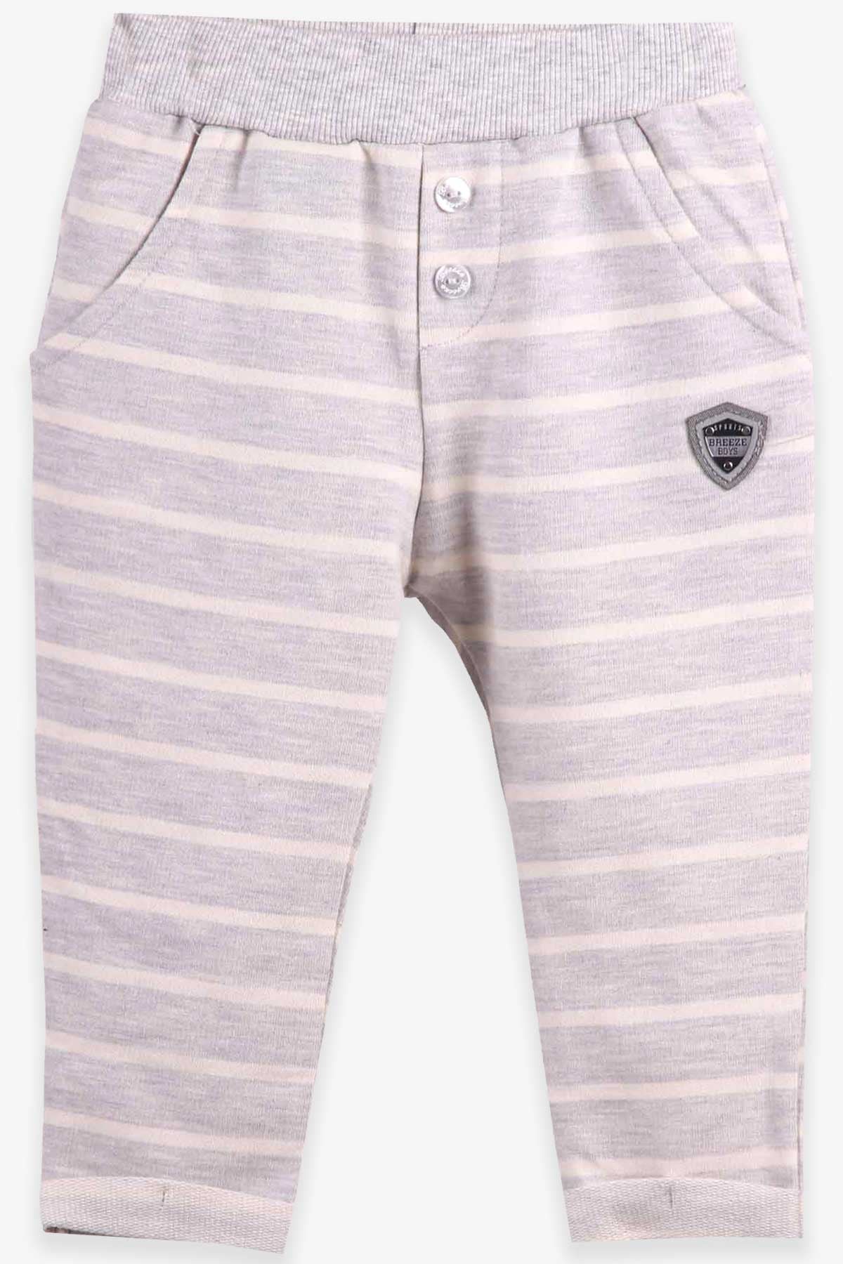 Breeze Erkek Bebek Eşofman Altı Çizgili Gri-Ekru (9 Ay)
