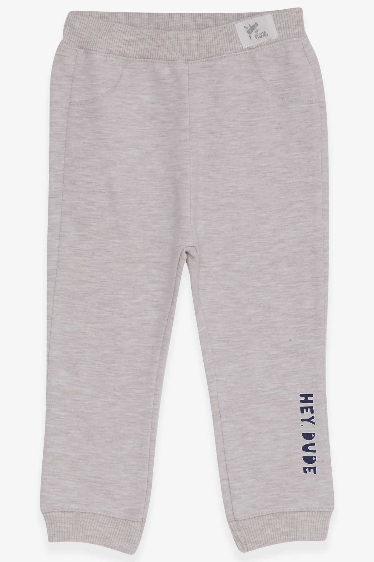 Breeze Erkek Bebek Eşofman Altı Yazı Baskılı Bej Melanj (9 Ay-3 Yaş)