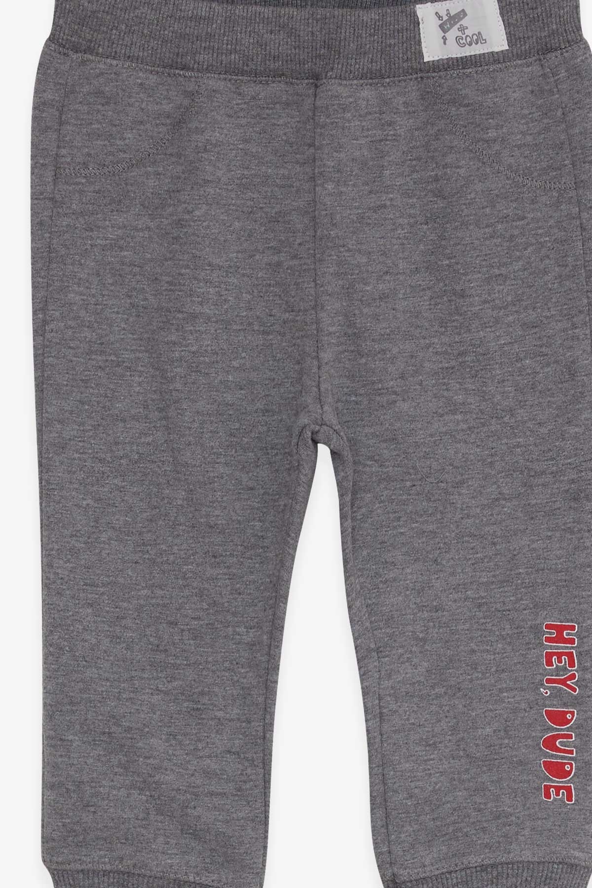 Breeze Erkek Bebek Eşofman Altı Yazı Baskılı Gri Melanj (9 Ay-1.5 Yaş)
