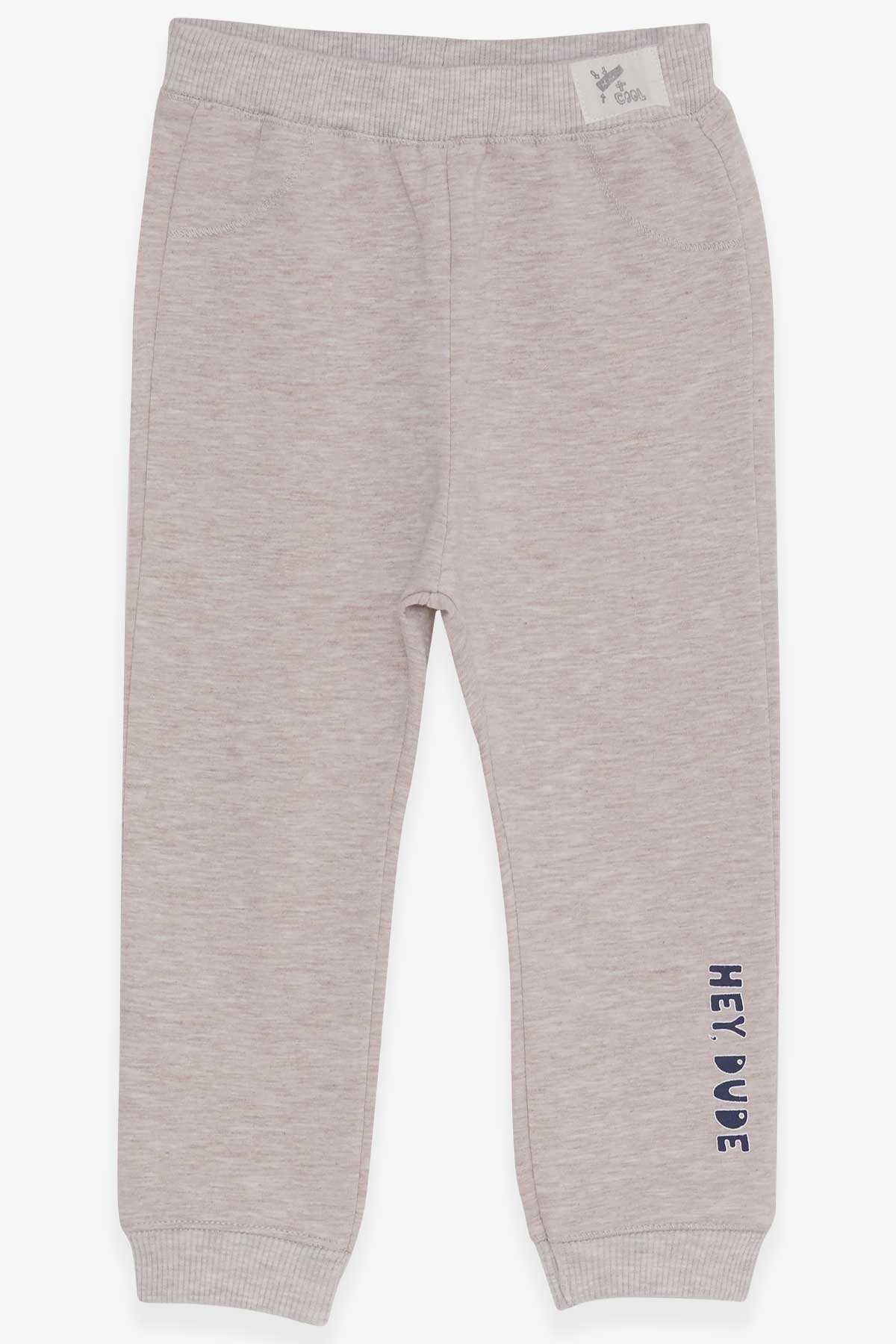 Breeze Erkek Bebek Eşofman Altı Yazı Baskılı Bej Melanj (9 Ay-3 Yaş)