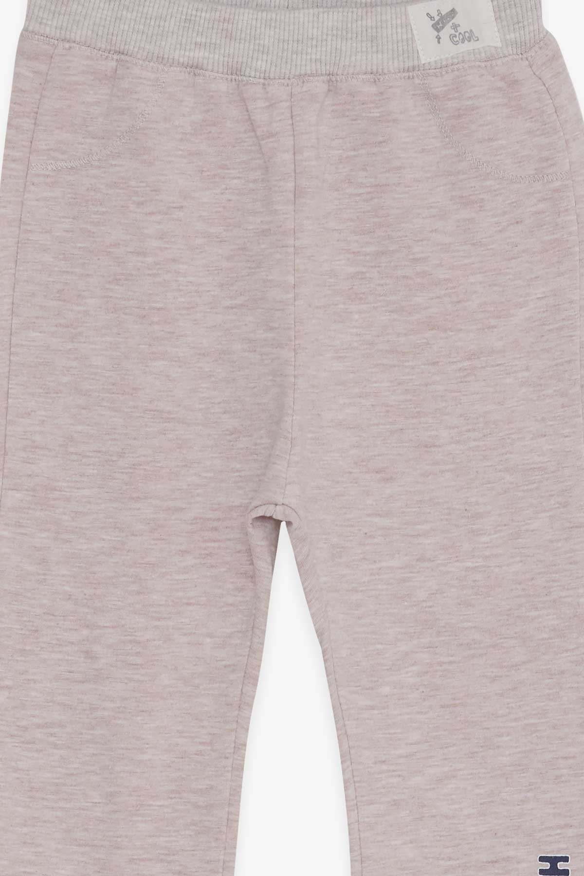 Breeze Erkek Bebek Eşofman Altı Yazı Baskılı Bej Melanj (9 Ay-3 Yaş)