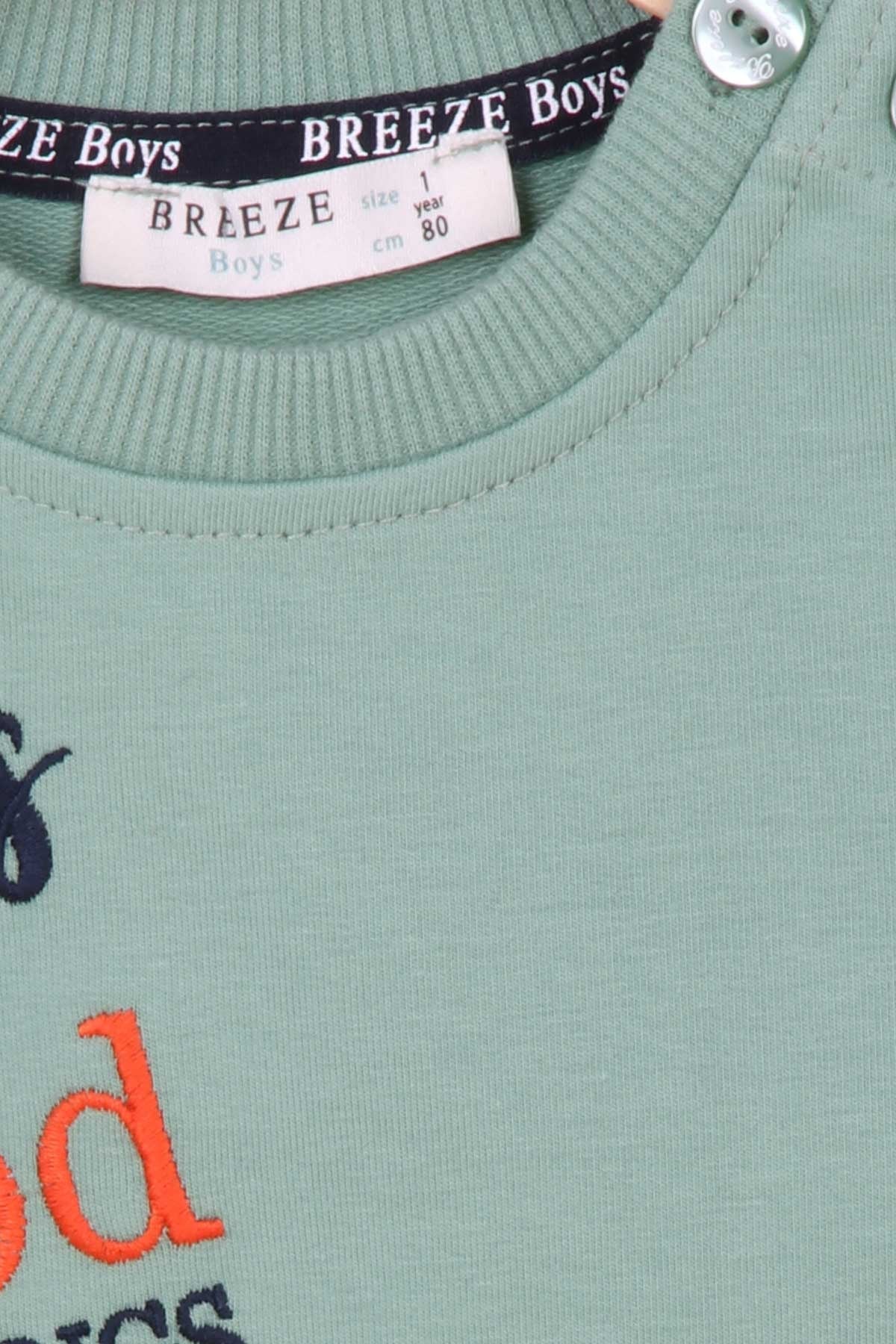 Breeze Erkek Bebek Eşofman Takım Ayı Nakışlı Mint Yeşili (9 Ay-3 Yaş)