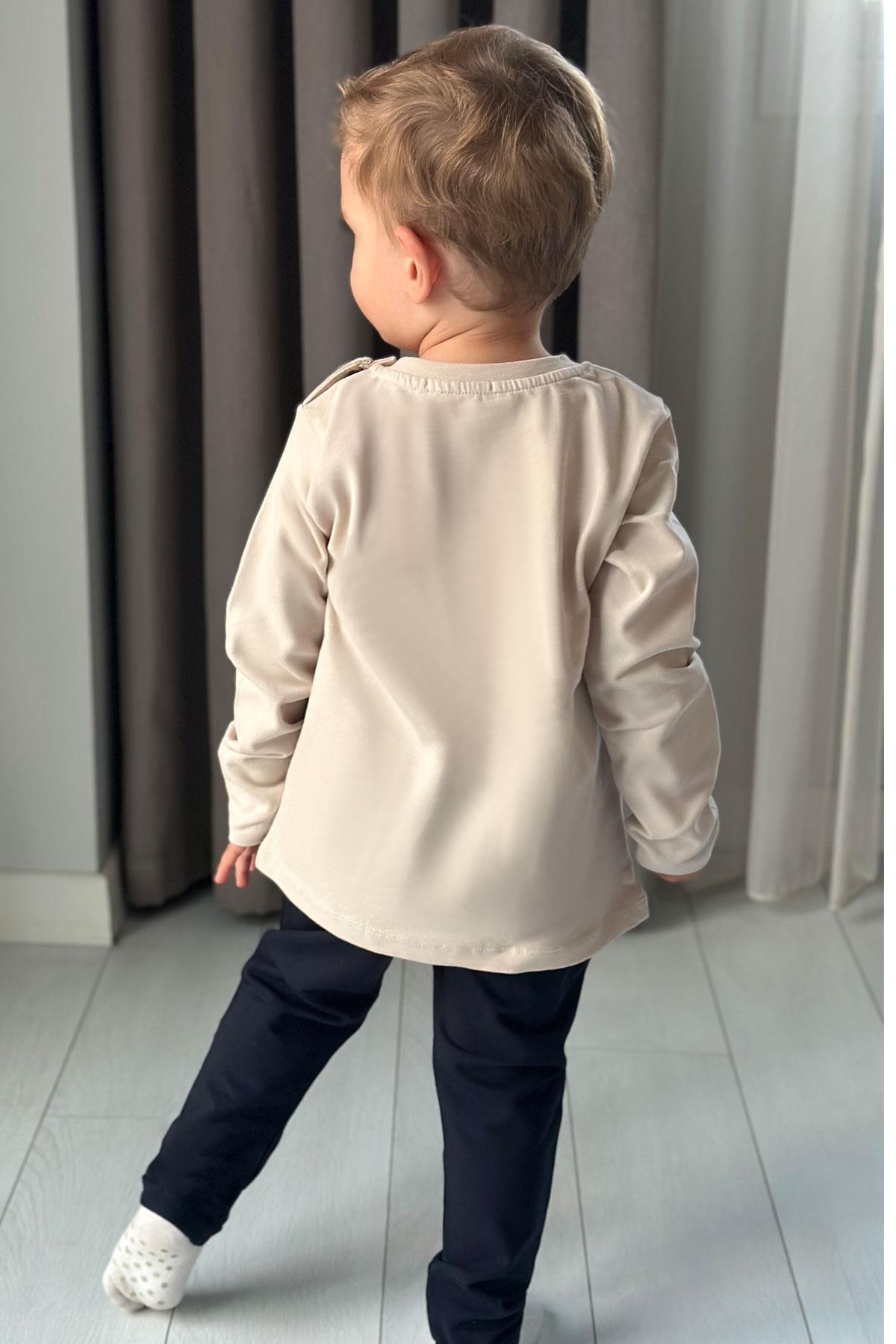 Breeze Erkek Bebek Eşofman Takım Baseball Oyuncusu Sevimli Hayvancık Baskılı Bej (9 Ay-2 Yaş)