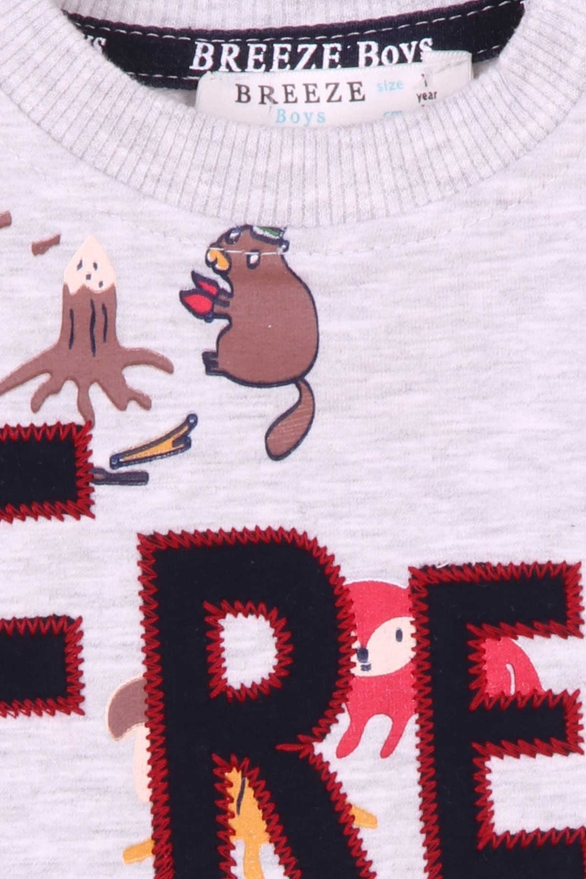 Breeze Erkek Bebek Eşofman Takım Hayvan Desenli Gri Melanj (9 Ay-3 Yaş)