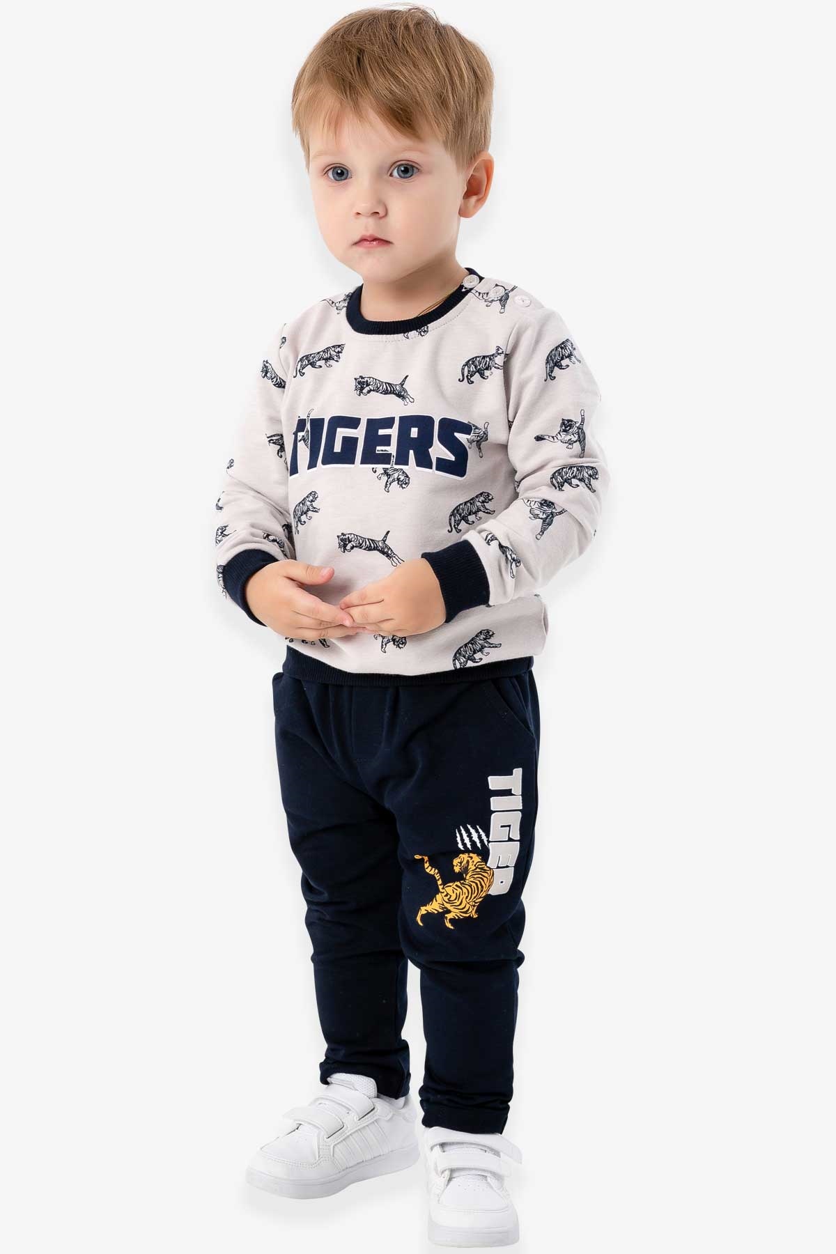 Breeze Erkek Bebek Eşofman Takım Kaplan Desenli Taş (9 Ay-3 Yaş)