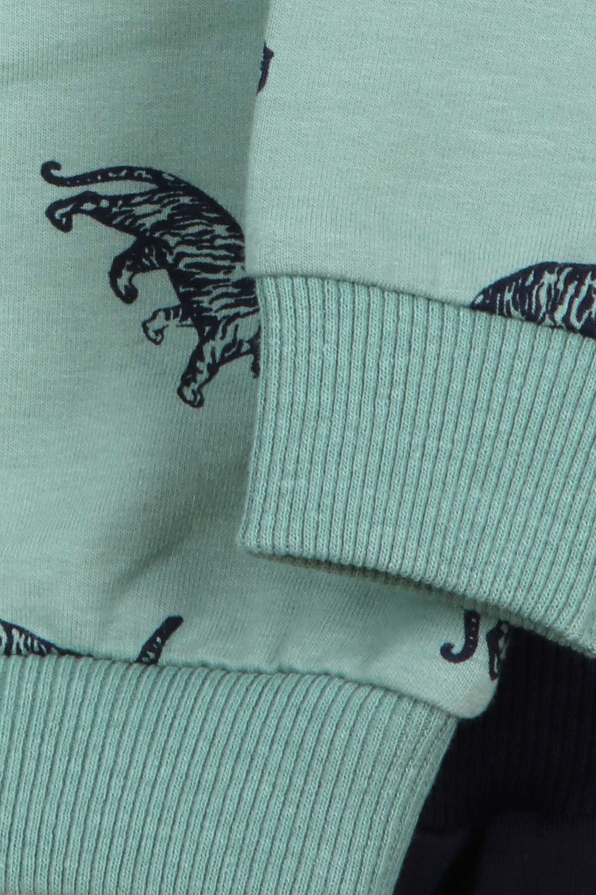 Breeze Erkek Bebek Eşofman Takım Kaplan Desenli Mint Yeşili (9 Ay-3 Yaş)