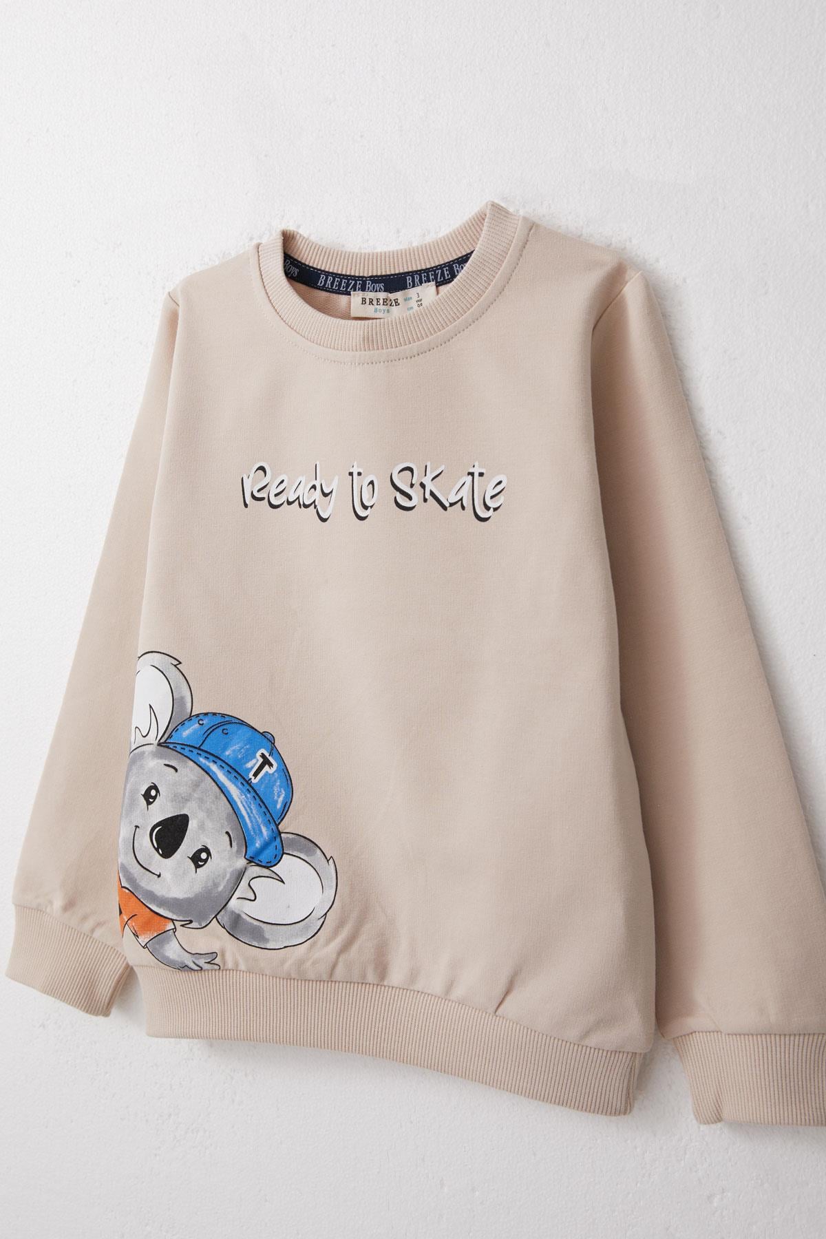 Breeze Erkek Bebek Eşofman Takım Sevimli Kaykaycı Koala Baskılı Bej (2 Yaş)