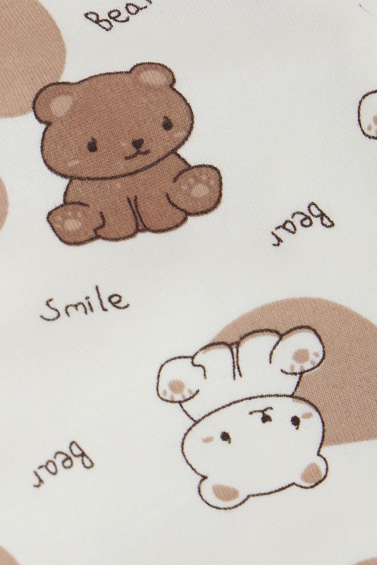 Breeze Erkek Bebek Eşofman Takım Sevimli Bebek Ayıcık Desenli Ekru (6 Ay-2 Yaş)