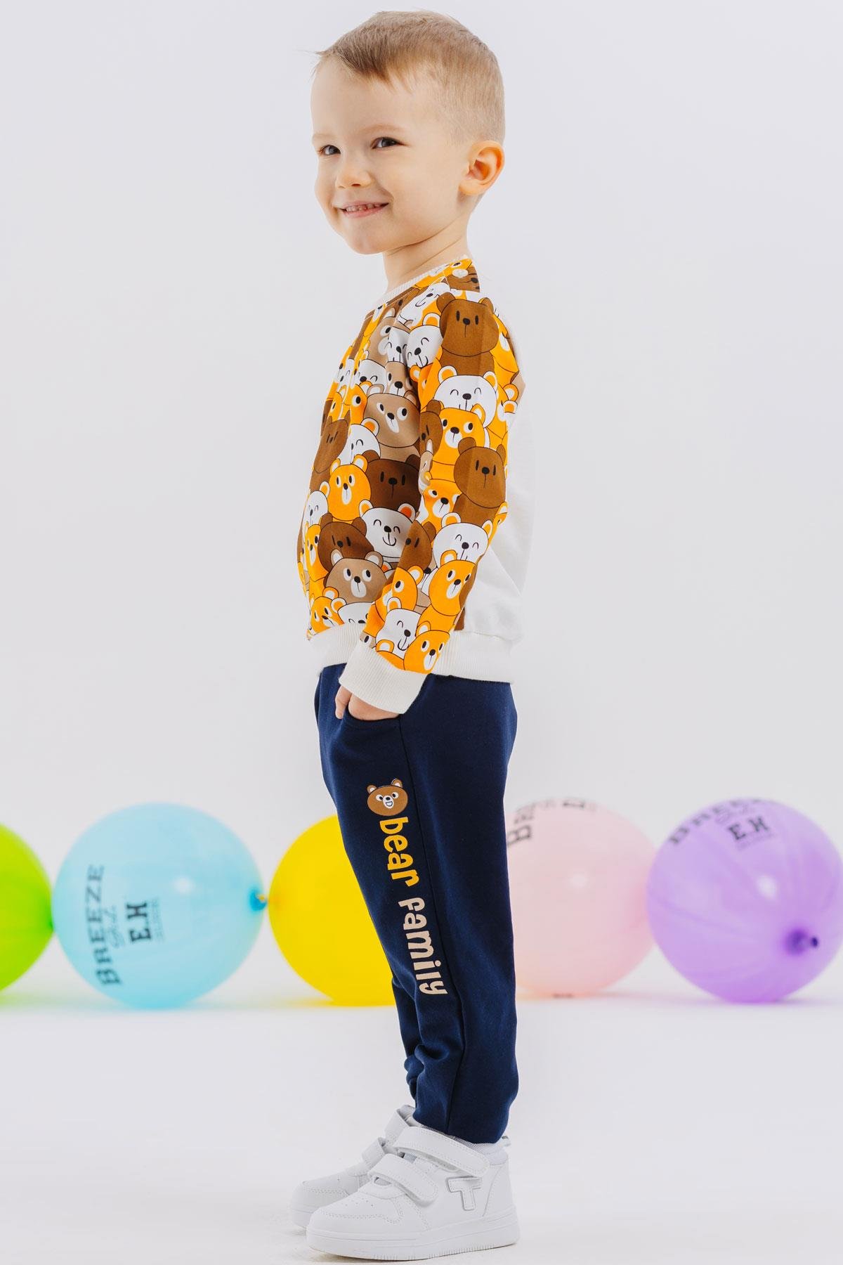 Breeze Erkek Bebek Eşofman Takım Sevimli Ayıcıklar Desenli Karışık Renk (9 Ay-3 Yaş)