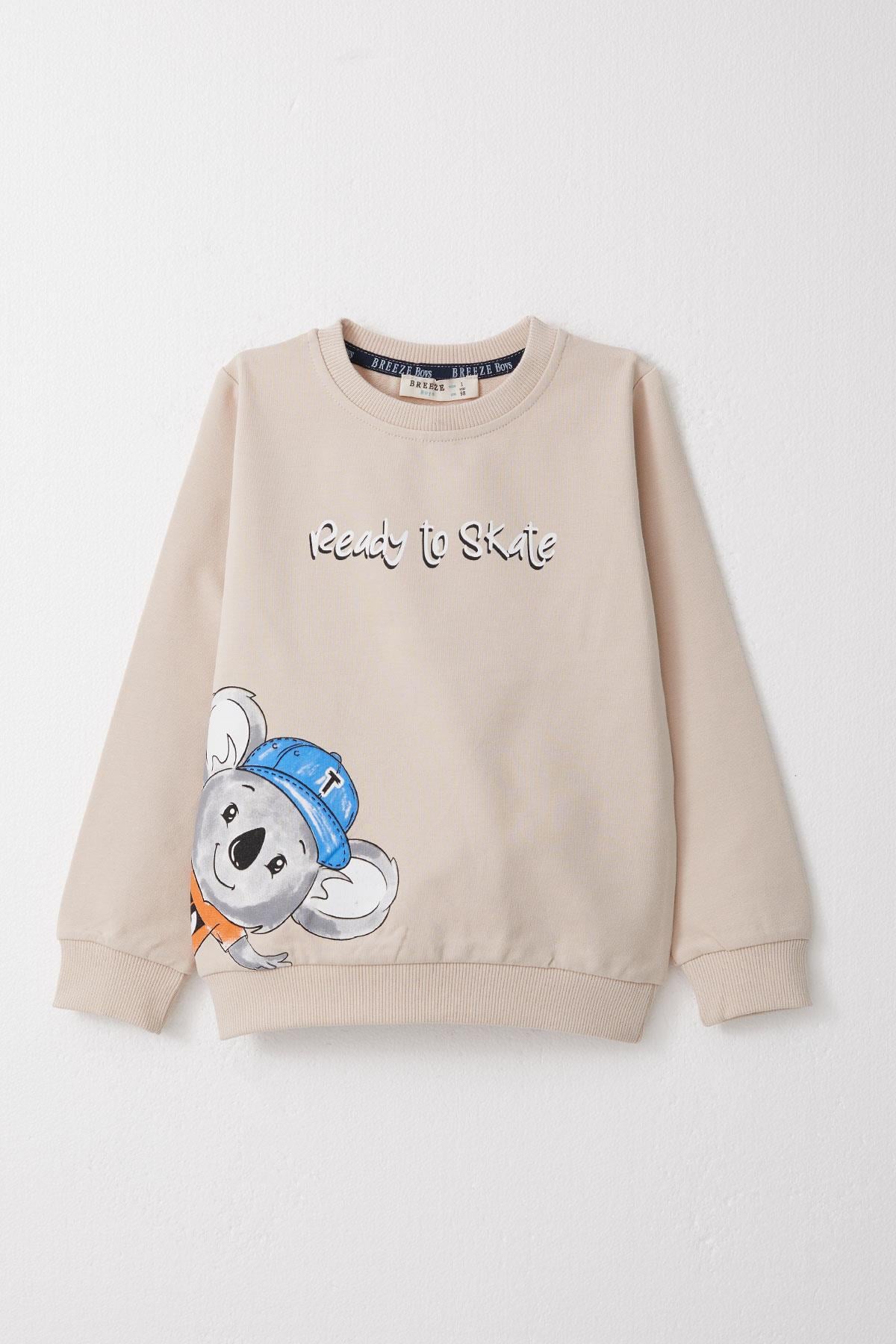 Breeze Erkek Bebek Eşofman Takım Sevimli Kaykaycı Koala Baskılı Bej (2 Yaş)