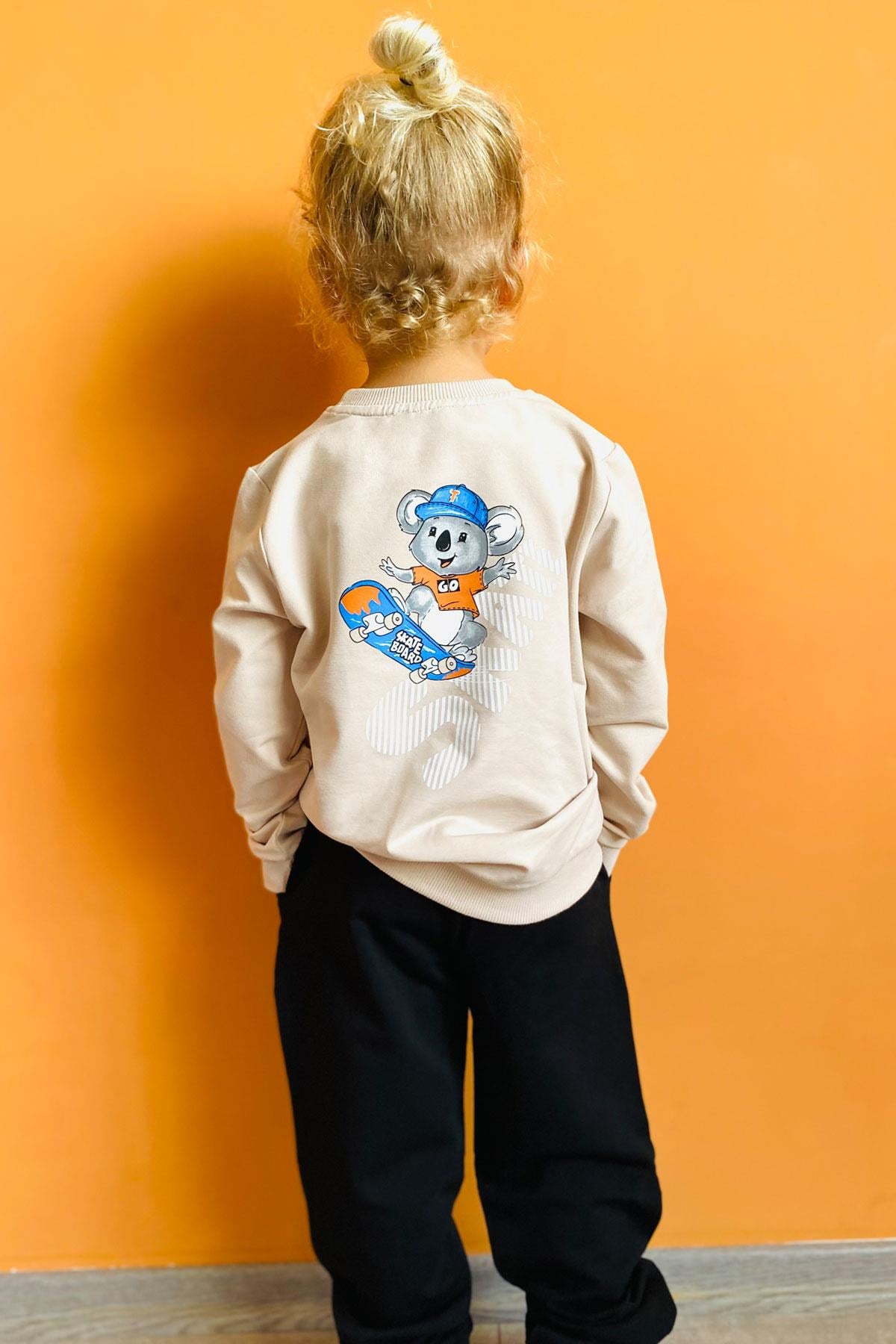 Breeze Erkek Bebek Eşofman Takım Sevimli Kaykaycı Koala Baskılı Bej (2 Yaş)