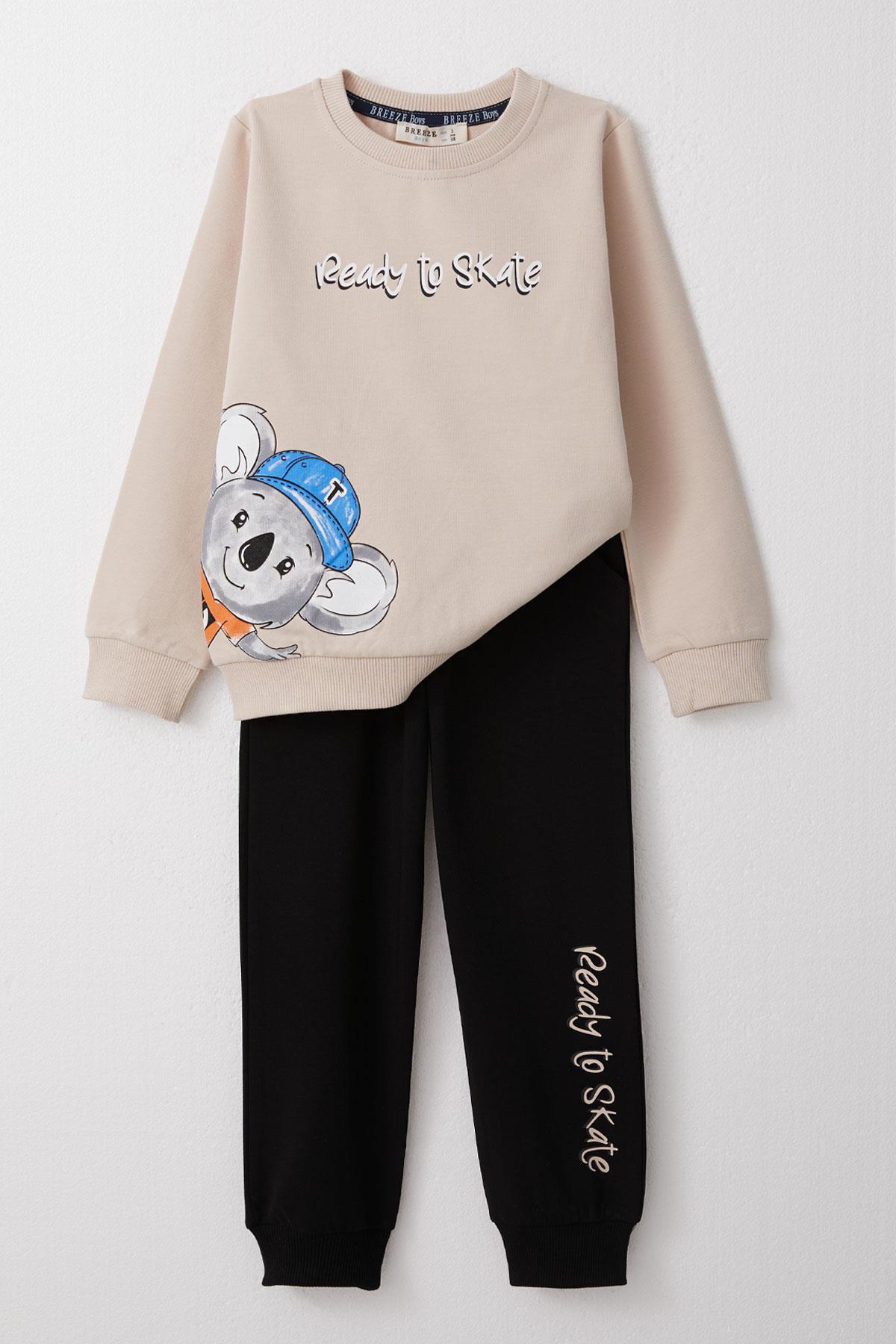 Breeze Erkek Bebek Eşofman Takım Sevimli Kaykaycı Koala Baskılı Bej (2 Yaş)