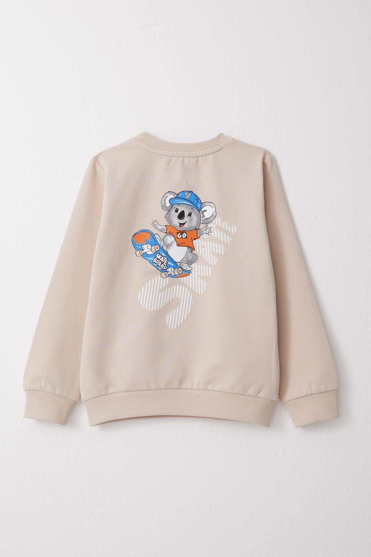 Breeze Erkek Bebek Eşofman Takım Sevimli Kaykaycı Koala Baskılı Bej (2 Yaş)