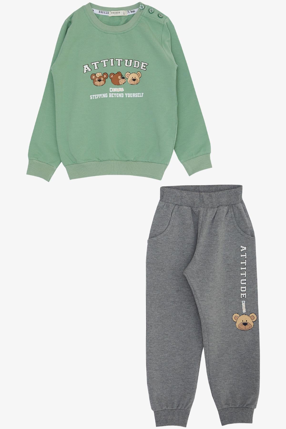 Breeze Erkek Bebek Eşofman Takım Sevimli Ayıcıklar Baskılı Mint Yeşili (9 Ay-3 Yaş)