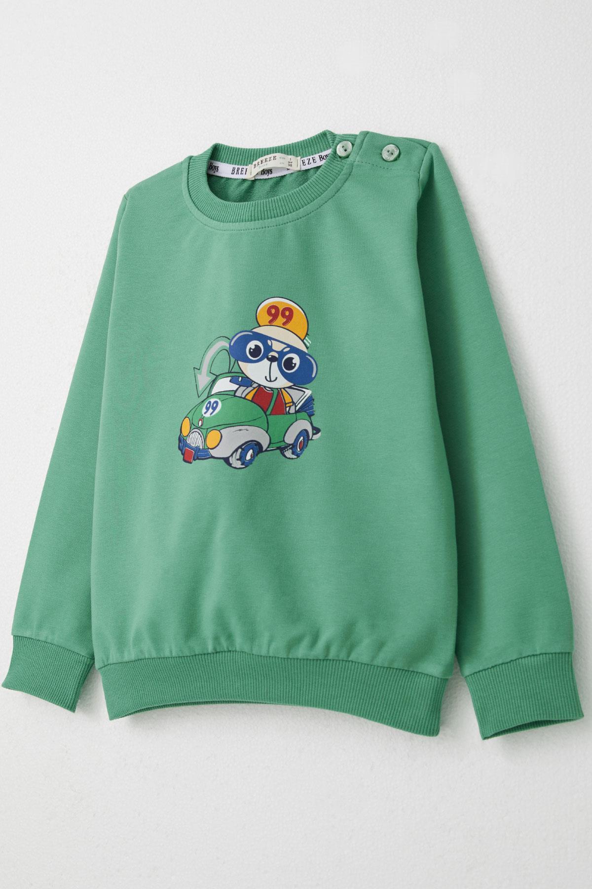 Breeze Erkek Bebek Eşofman Takım Yarışçı Ayıcık Baskılı Mint Yeşili (9 Ay-3 Yaş)