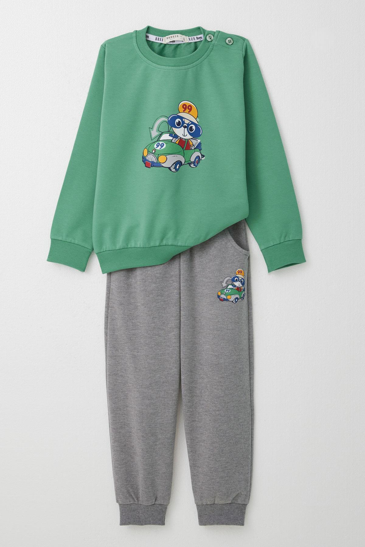 Breeze Erkek Bebek Eşofman Takım Yarışçı Ayıcık Baskılı Mint Yeşili (9 Ay-3 Yaş)