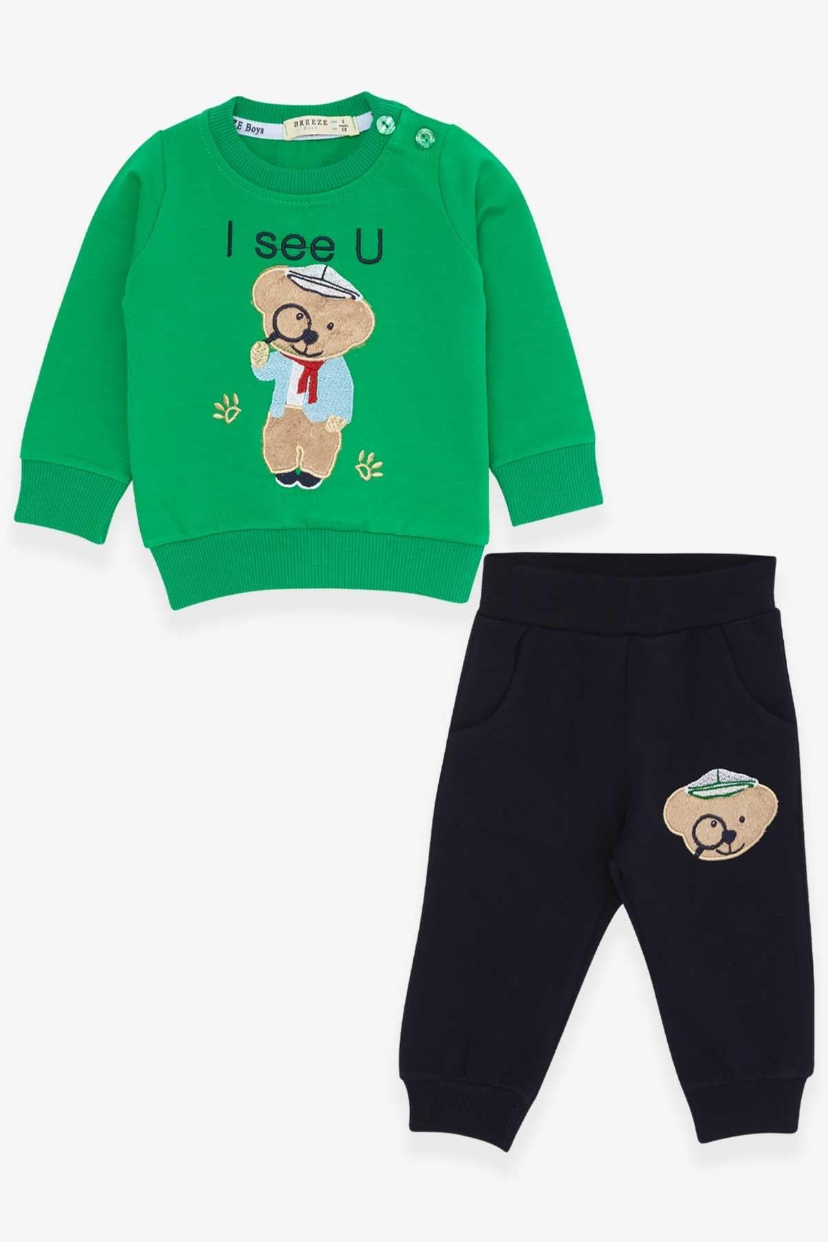 Breeze Erkek Bebek Eşofman Takımı Araştırmacı Ayıcık Nakışlı Yeşil (6 Ay-2 Yaş)