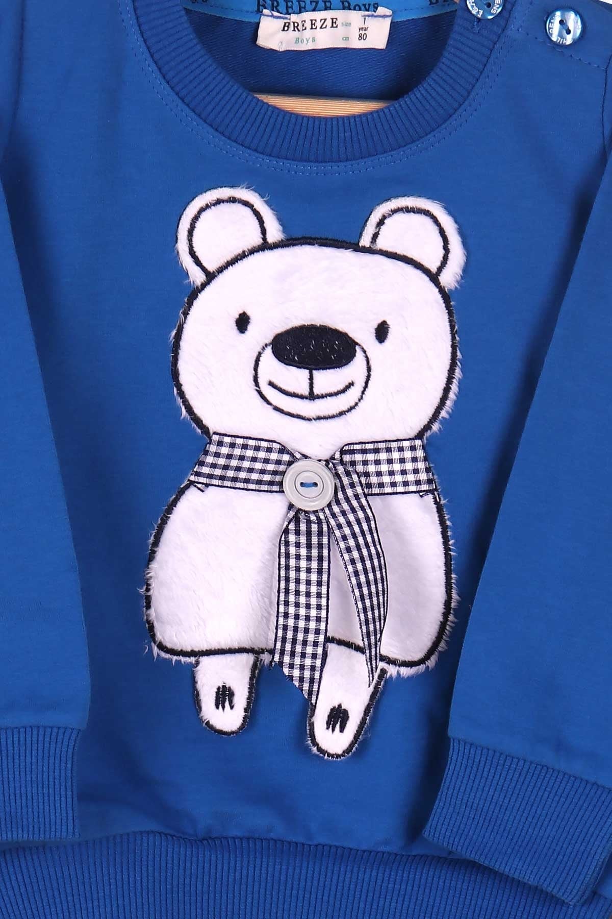 Breeze Erkek Bebek Eşofman Takımı Atkılı Ayıcık Nakışlı Koyu Mavi (9 Ay-3 Yaş)