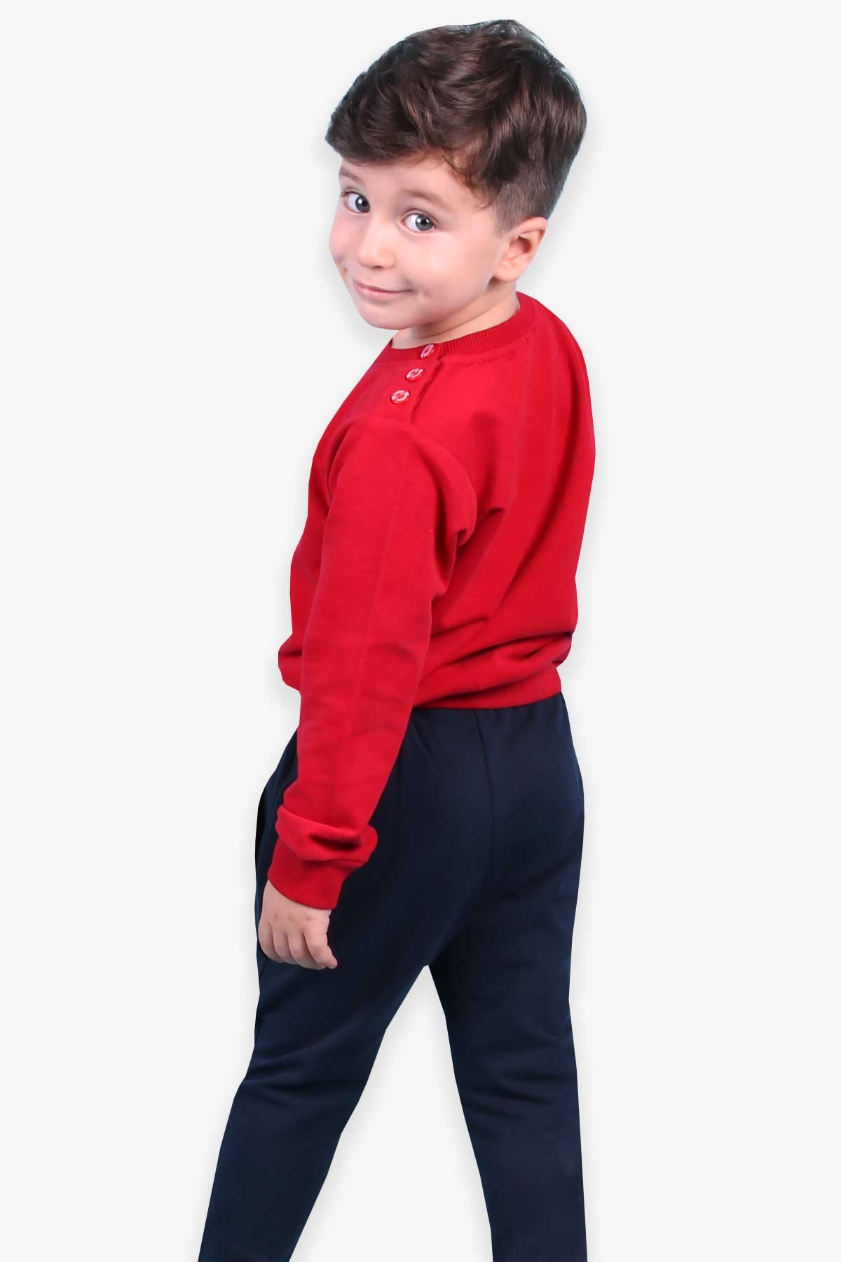 Breeze Erkek Bebek Eşofman Takımı Atkılı Ayıcık Nakışlı Kırmızı (9 Ay-2 Yaş)