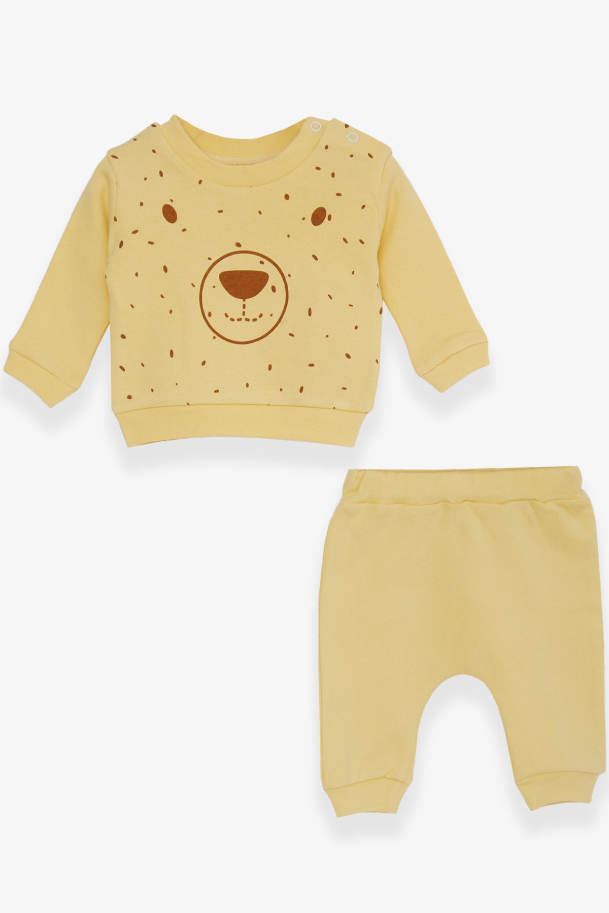 Breeze Erkek Bebek Eşofman Takımı Ayıcık Baskılı Sarı (6-9 Ay)