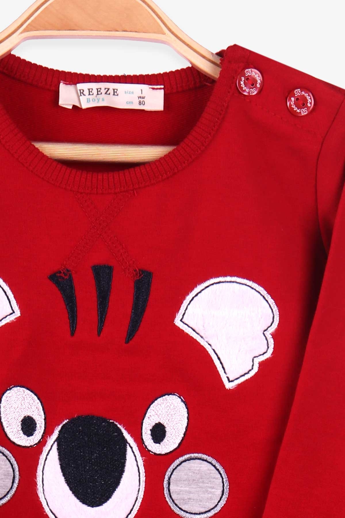 Breeze Erkek Bebek Eşofman Takımı Ayıcık Nakışlı Kırmızı (6 Ay-2 Yaş)