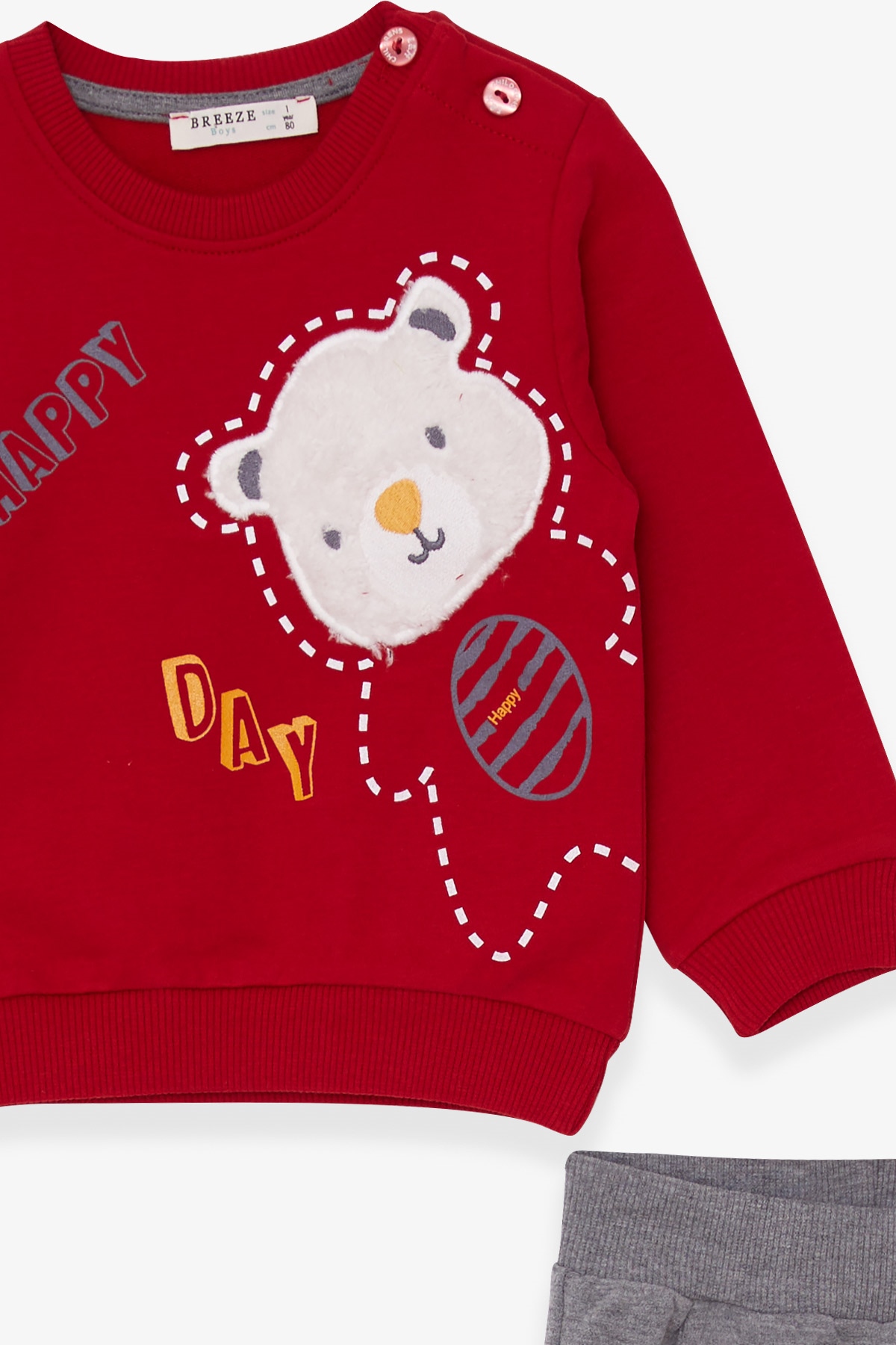 Breeze Erkek Bebek Eşofman Takımı Ayıcıklı Nakışlı Kırmızı (6 Ay-2 Yaş)