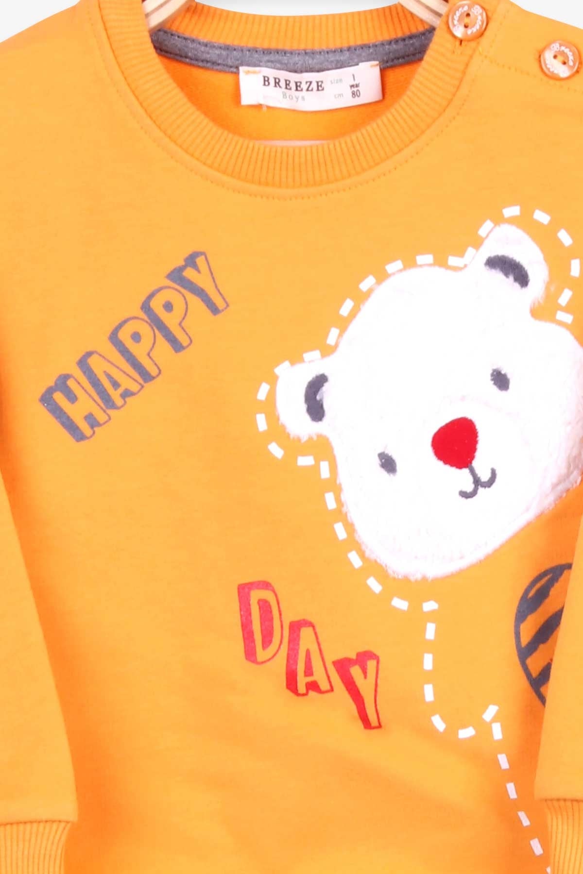 Breeze Erkek Bebek Eşofman Takımı Ayıcıklı Nakışlı Hardal Sarı (6 Ay-2 Yaş)