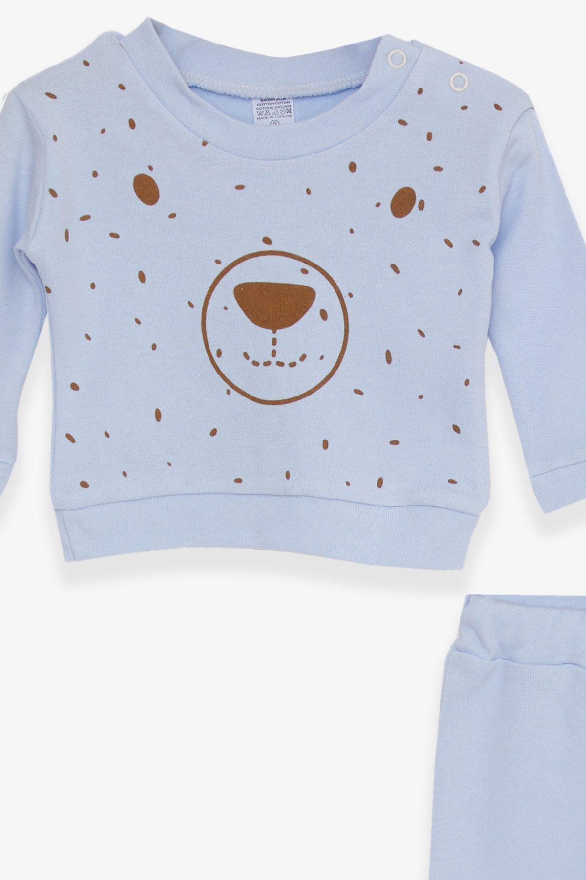 Breeze Erkek Bebek Eşofman Takımı Ayıcık Baskılı Bebe Mavisi (0-3 Ay-9 Ay)