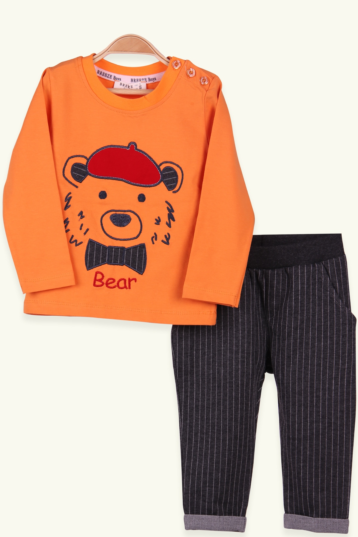 Breeze Erkek Bebek Eşofman Takımı Ayıcıklı Turuncu (9 Ay-3 Yaş)