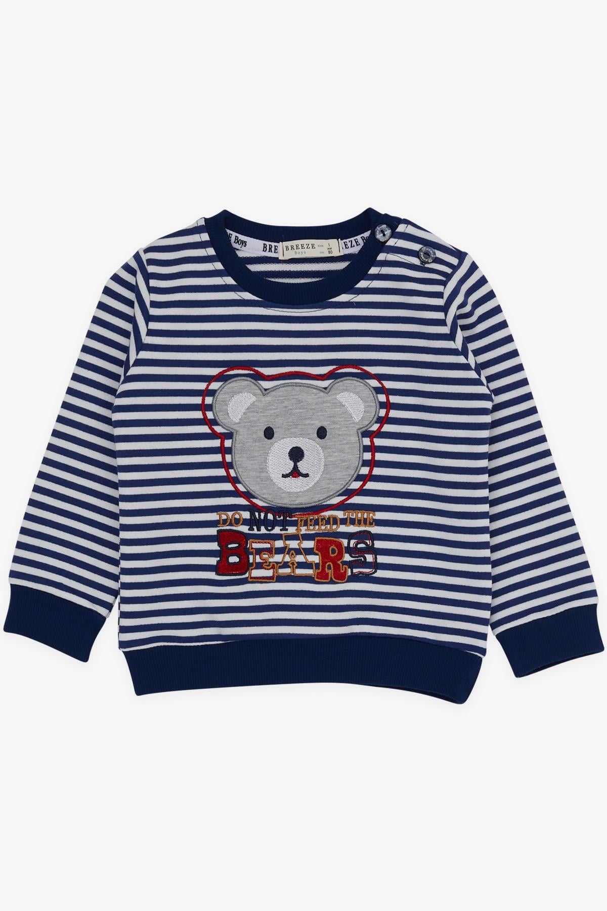 Breeze Erkek Bebek Eşofman Takımı Ayıcık Nakışlı Yazı Baskılı Lacivert (9 Ay-3 Yaş)