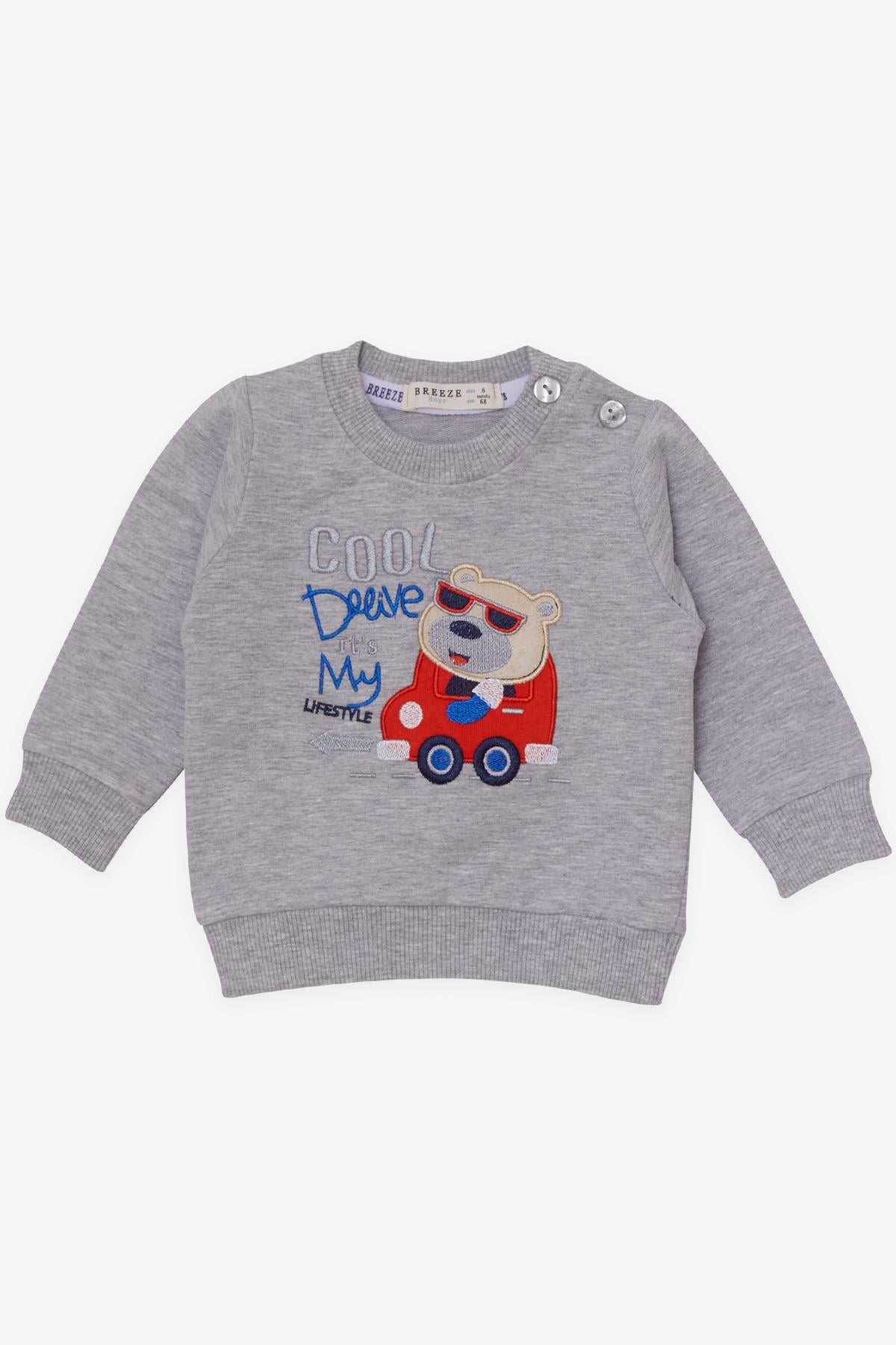 Breeze Erkek Bebek Eşofman Takımı Ayıcık Baskılı Açık Gri Melanj (6 Ay-2 Yaş)