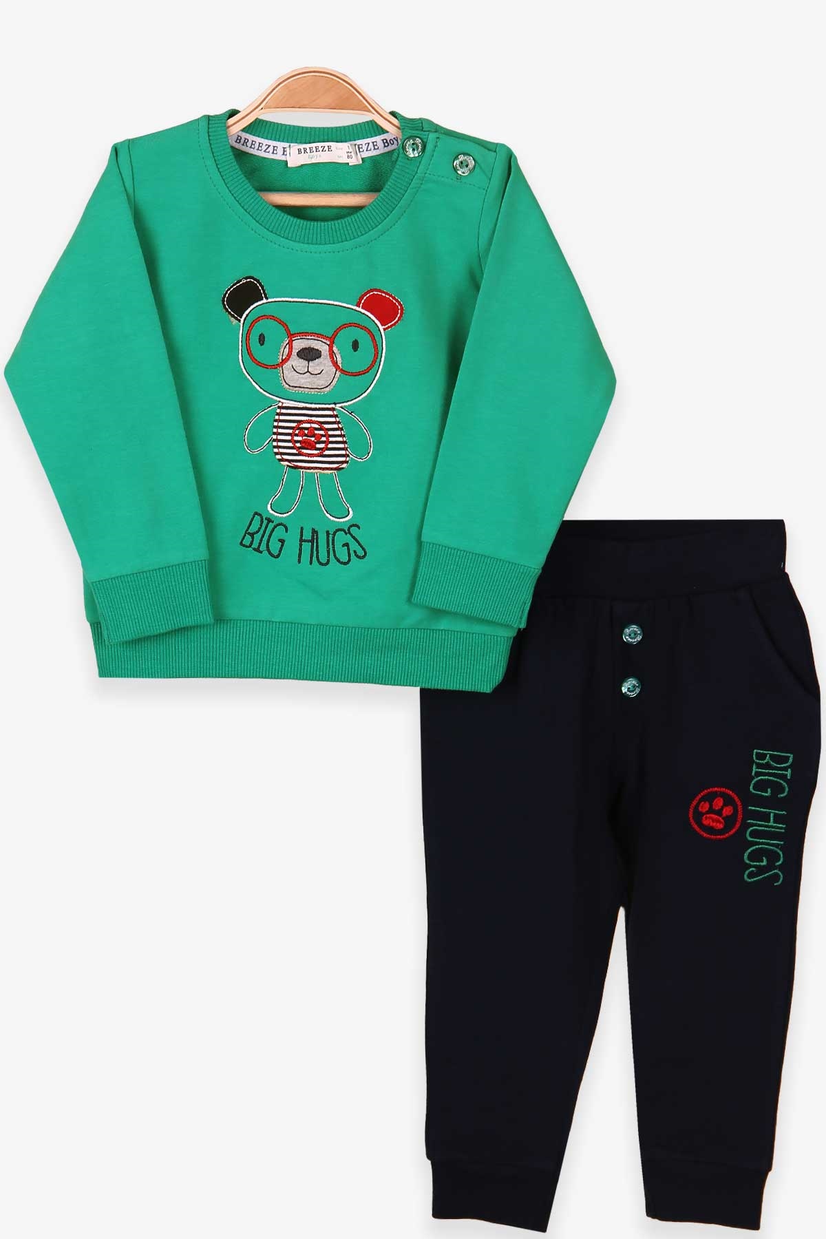 Breeze Erkek Bebek Eşofman Takımı Ayıcıklı Yeşil (9 Ay-3 Yaş)