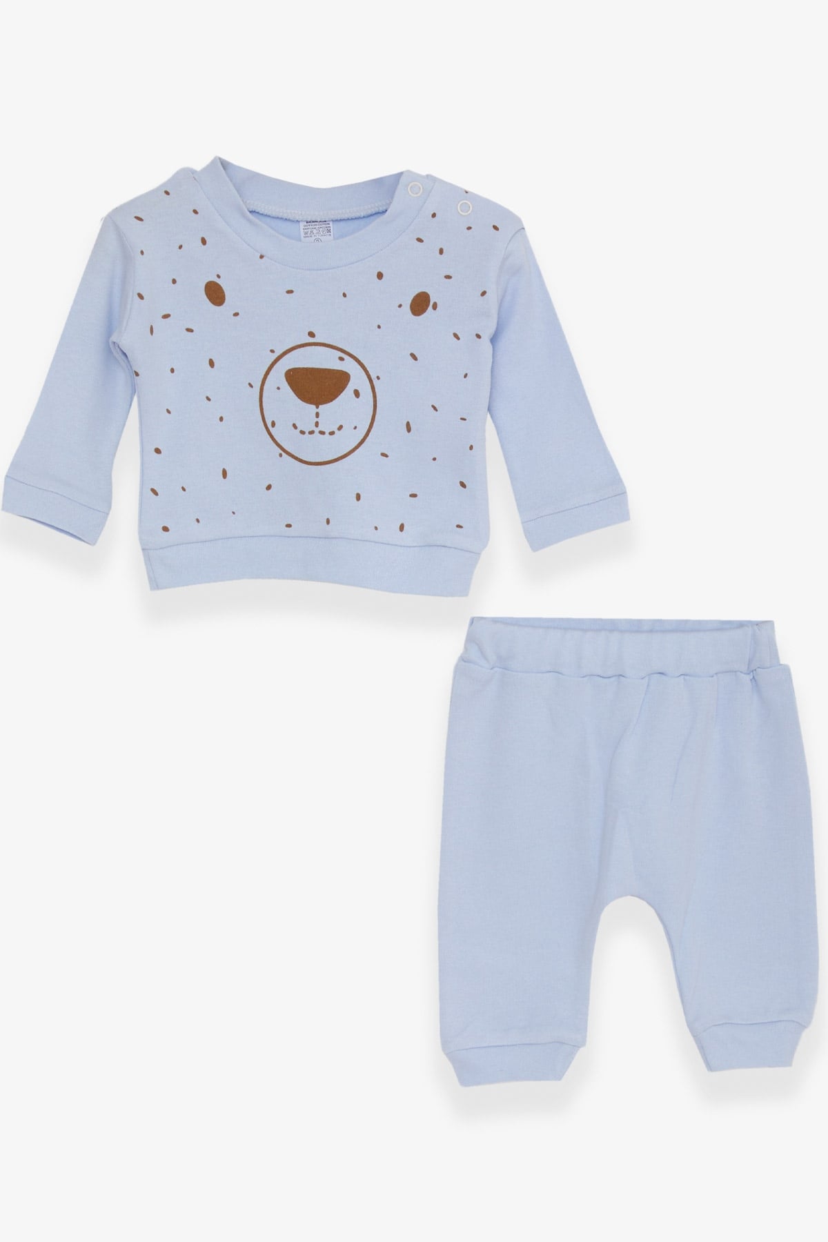 Breeze Erkek Bebek Eşofman Takımı Ayıcık Baskılı Bebe Mavisi (0-3 Ay-9 Ay)