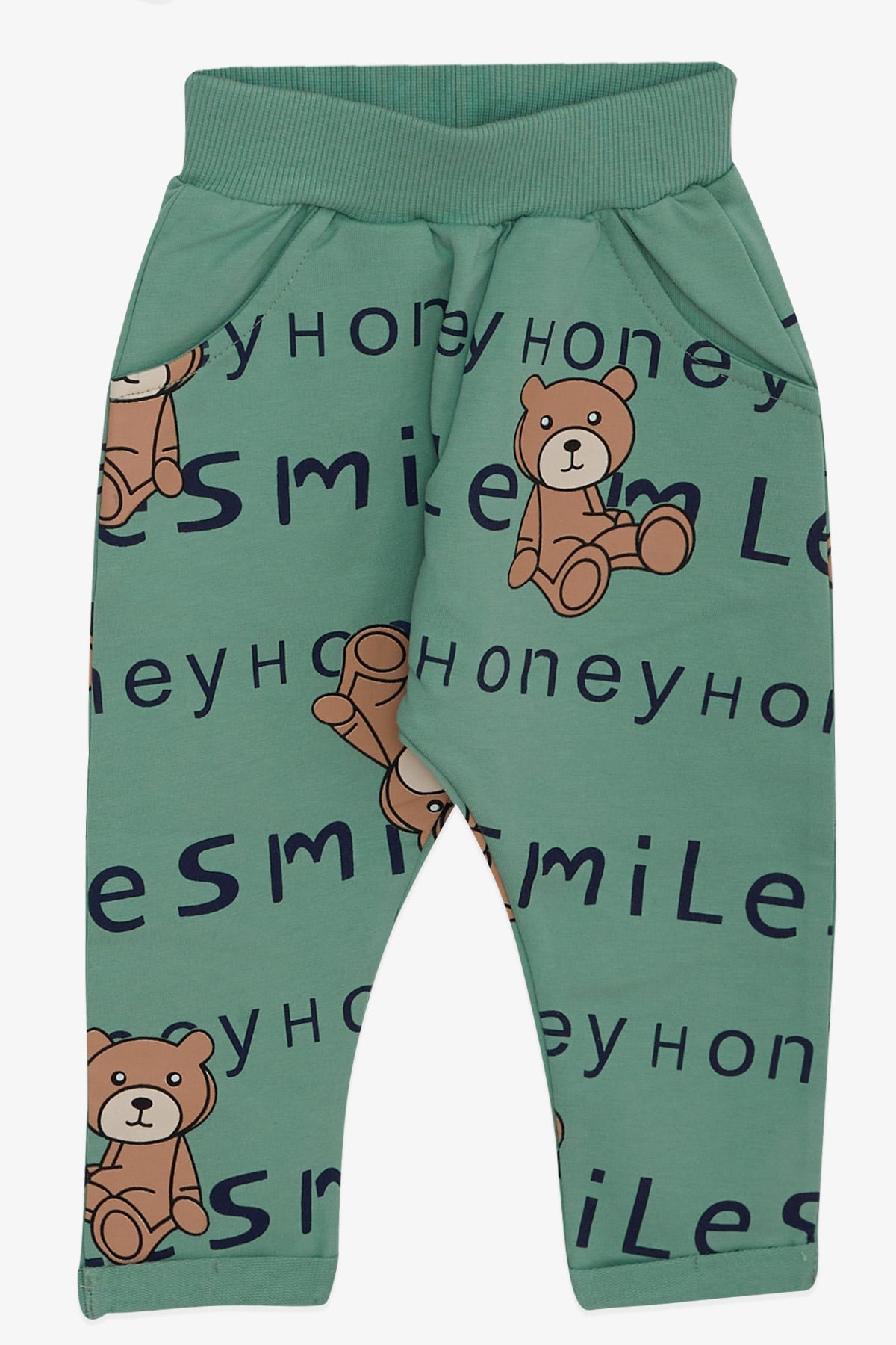 Breeze Erkek Bebek Eşofman Takımı Ayıcık Baskılı Mint Yeşili (9 Ay-3 Yaş)