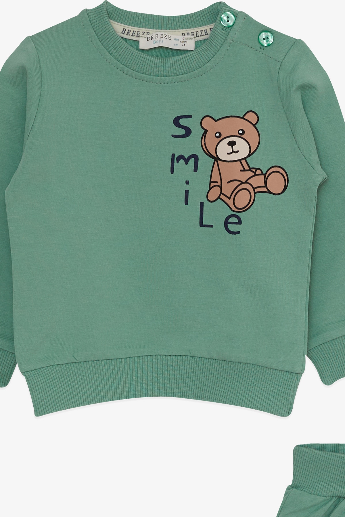 Breeze Erkek Bebek Eşofman Takımı Ayıcık Baskılı Mint Yeşili (9 Ay-3 Yaş)