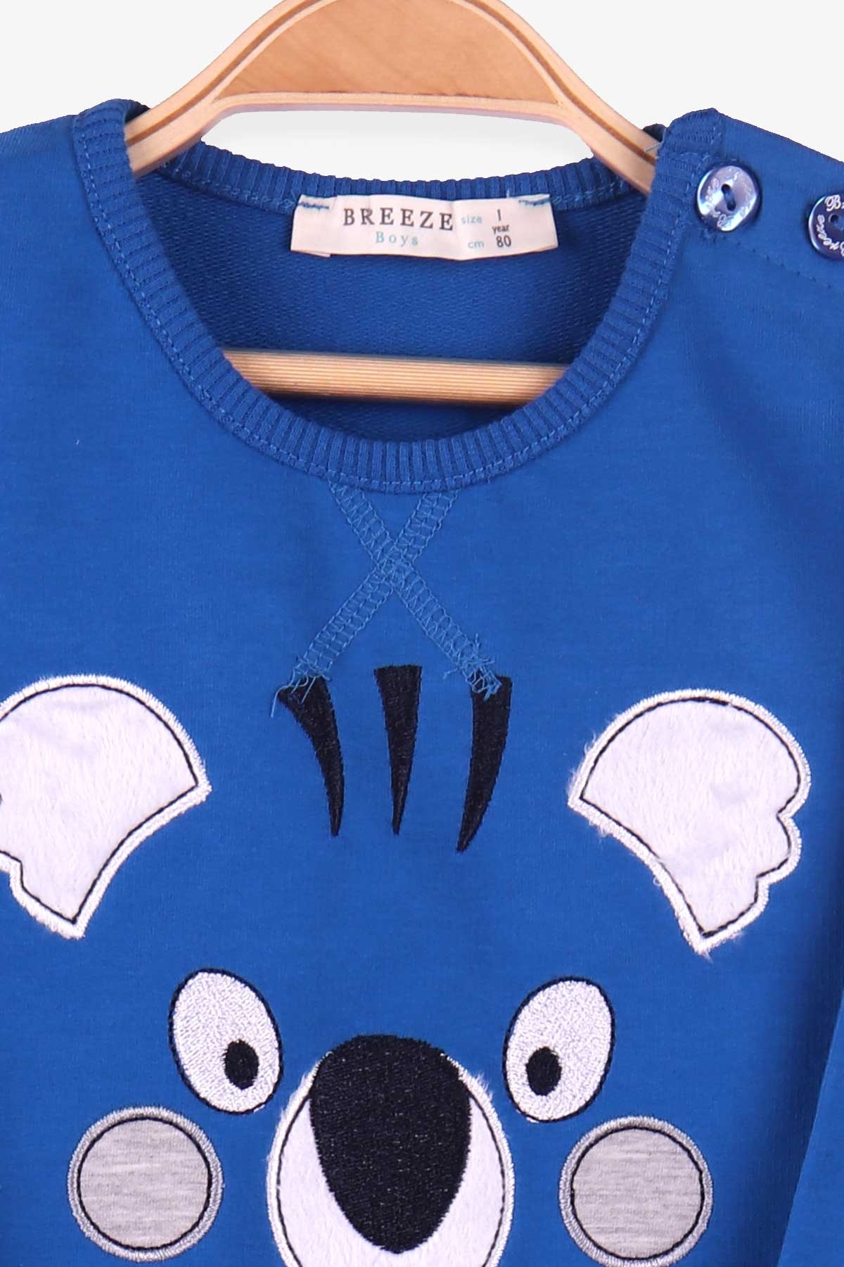 Breeze Erkek Bebek Eşofman Takımı Ayıcık Nakışlı Mavi (6 Ay-2 Yaş)