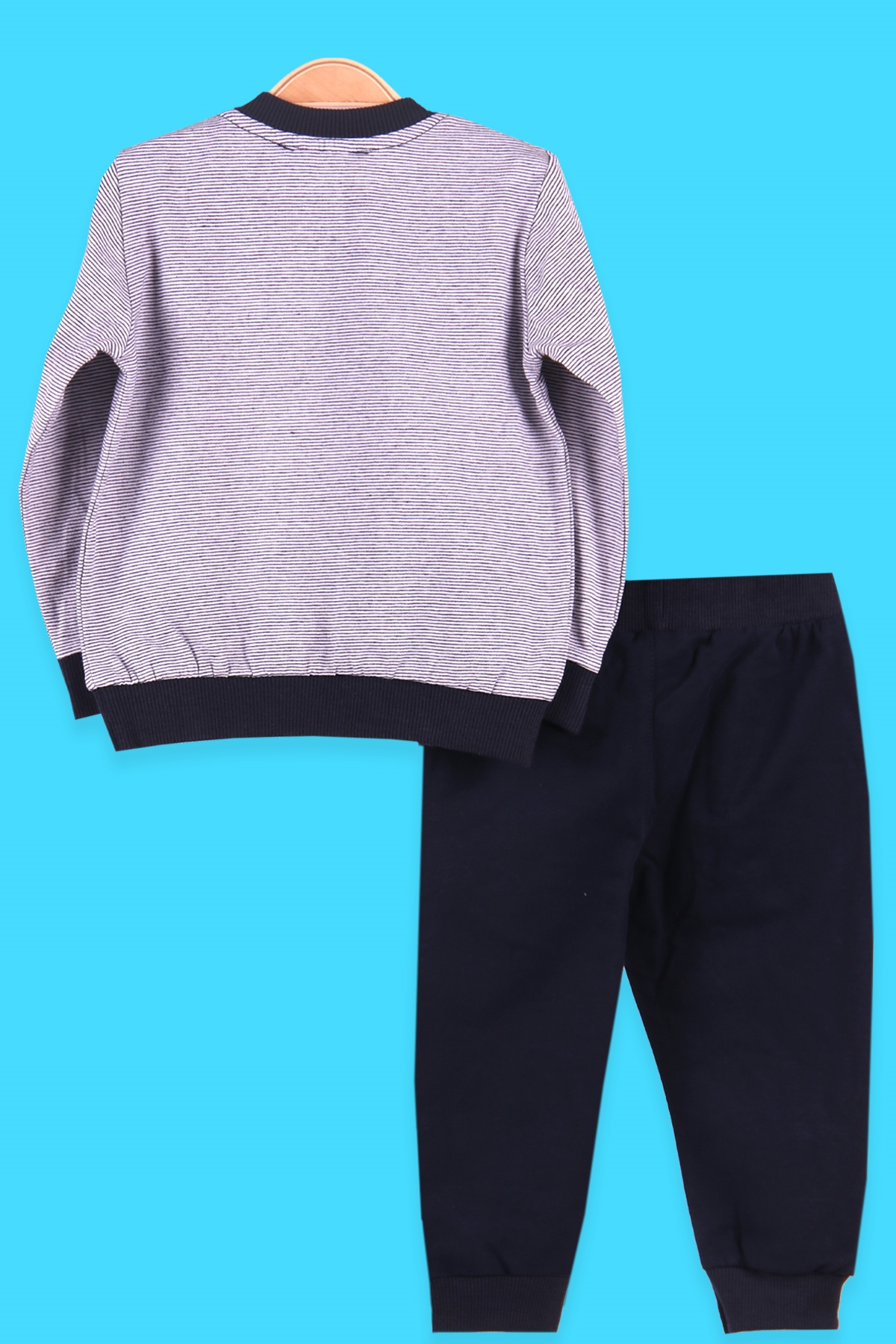 Breeze Erkek Bebek Eşofman Takımı Ayıcıklı Çizgili Lacivert (9 Ay-3 Yaş)