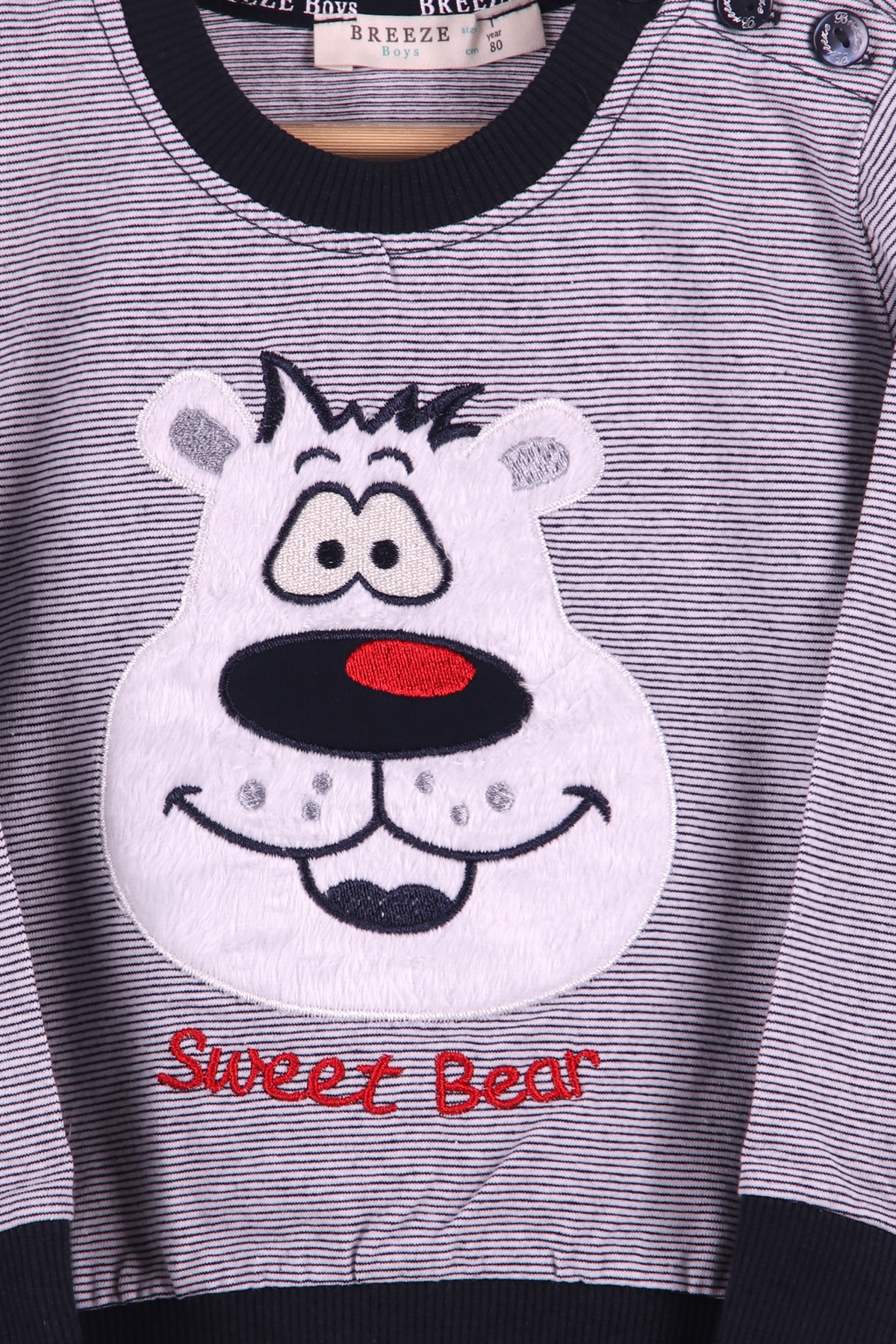 Breeze Erkek Bebek Eşofman Takımı Ayıcıklı Çizgili Lacivert (9 Ay-3 Yaş)