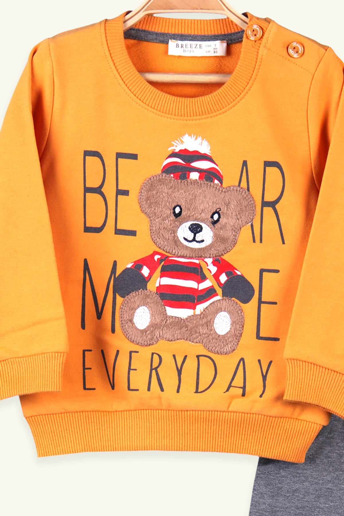 Breeze Erkek Bebek Eşofman Takımı Ayıcıklı Sarı-Gri (6-18 Ay)