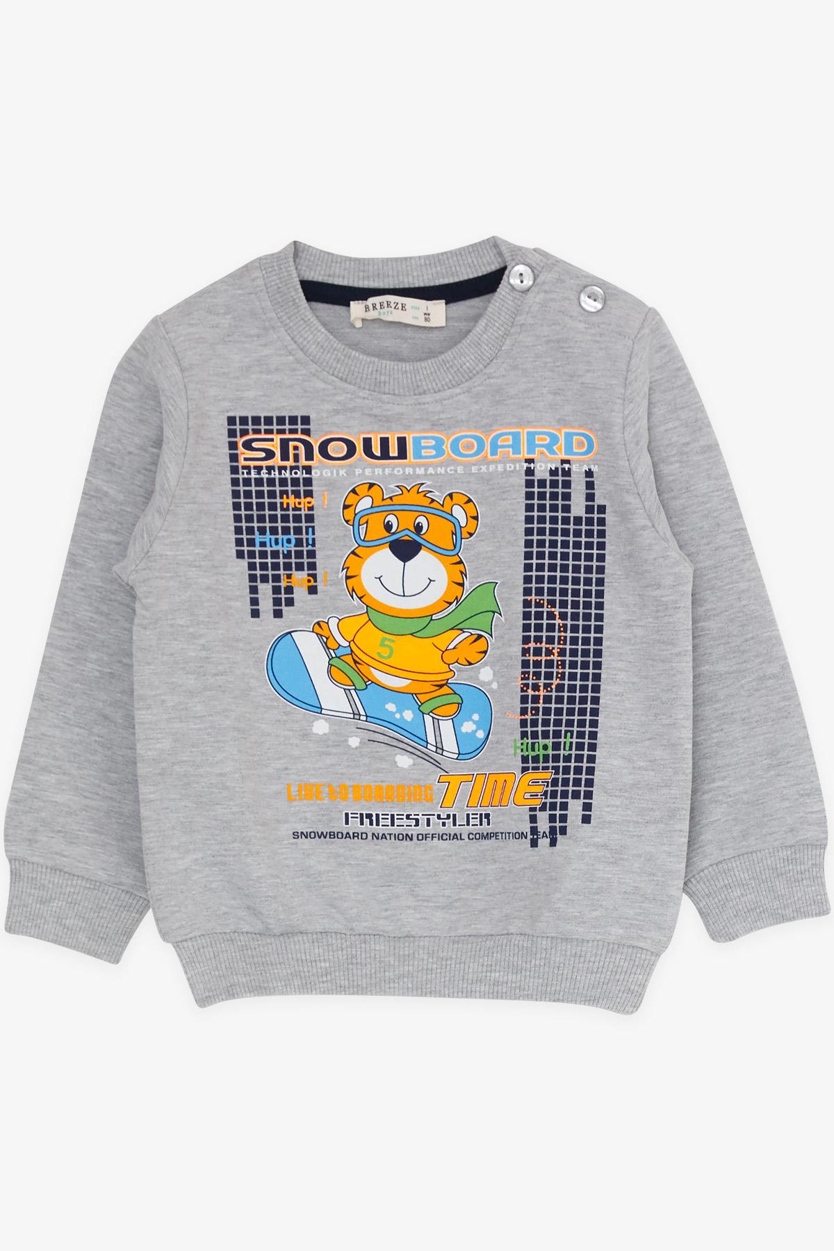 Breeze Erkek Bebek Eşofman Takımı Baskılı Gri Melanj (1 Yaş)