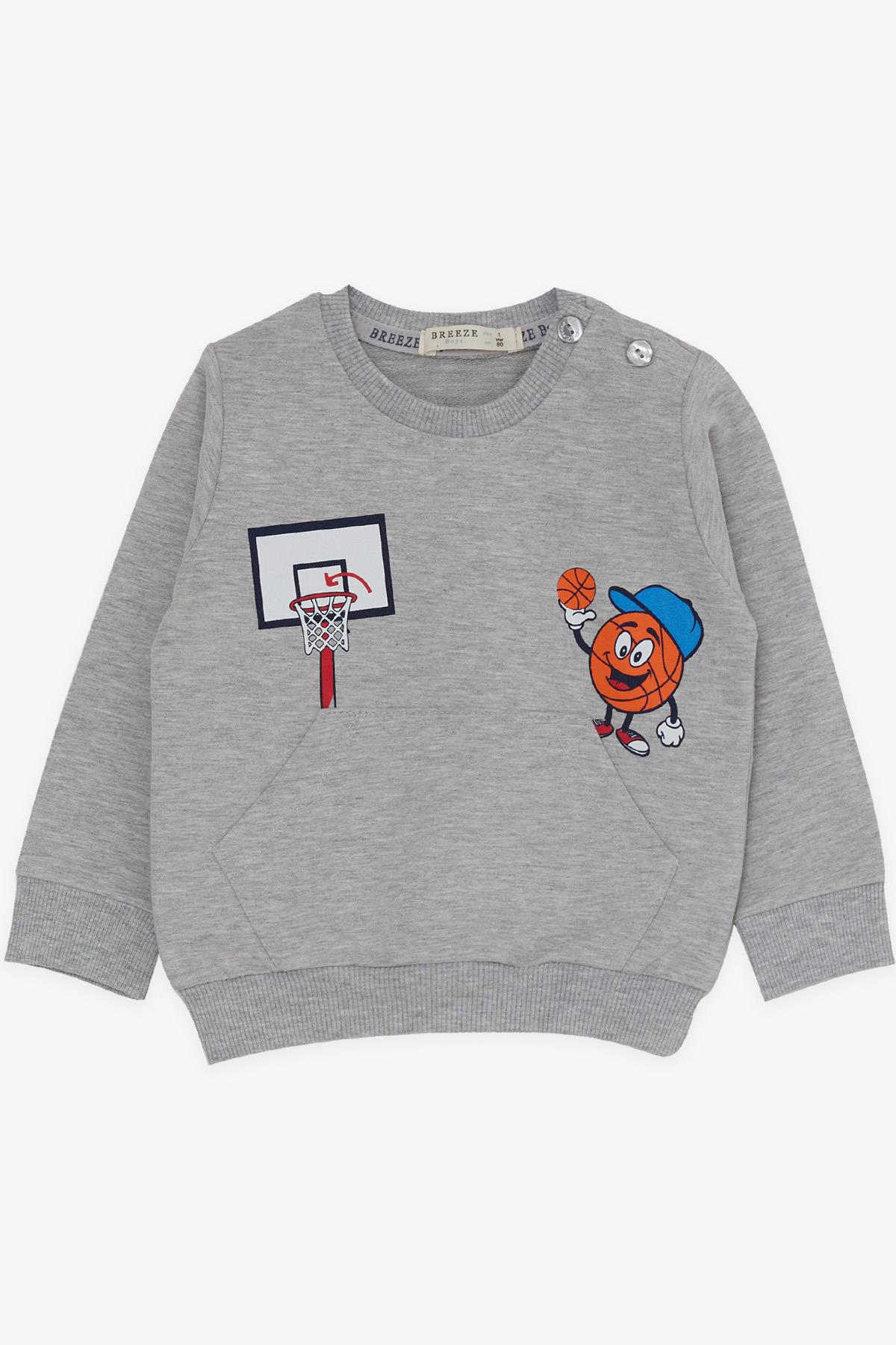 Breeze Erkek Bebek Eşofman Takımı Baskılı Gri Melanj (9 Ay-3 Yaş)