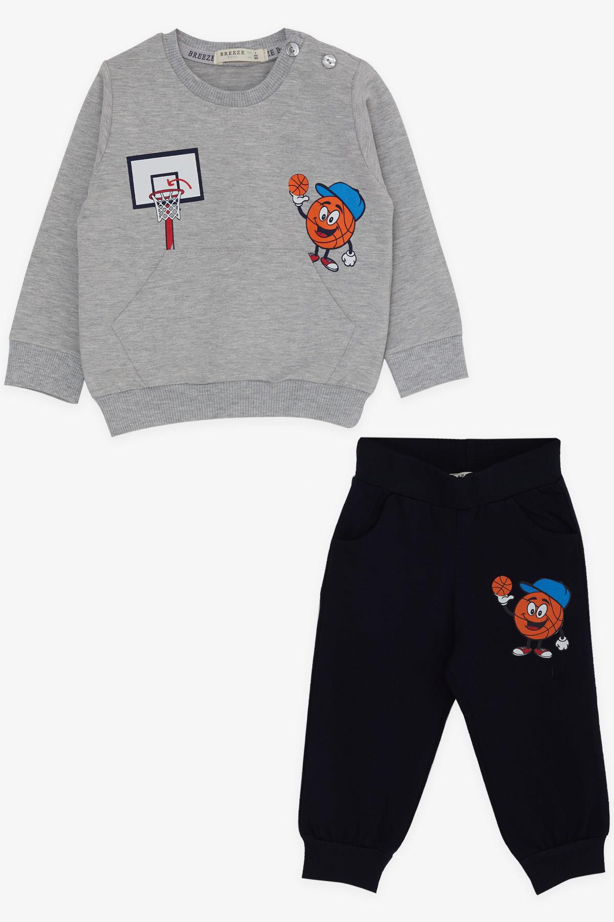 Breeze Erkek Bebek Eşofman Takımı Baskılı Gri Melanj (9 Ay-3 Yaş)