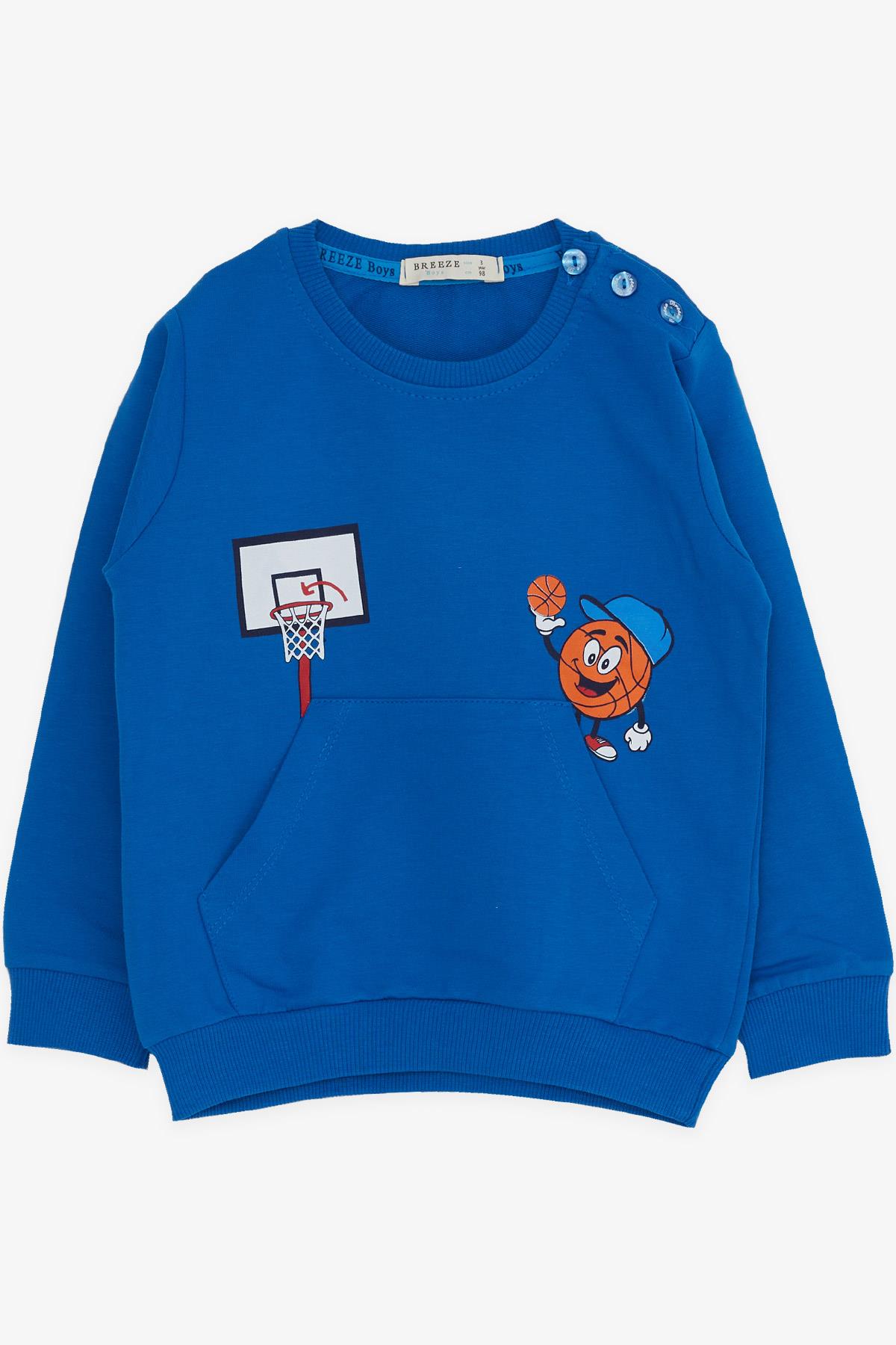 Breeze Erkek Bebek Eşofman Takımı Baskılı Saks Mavisi (9 Ay-3 Yaş)