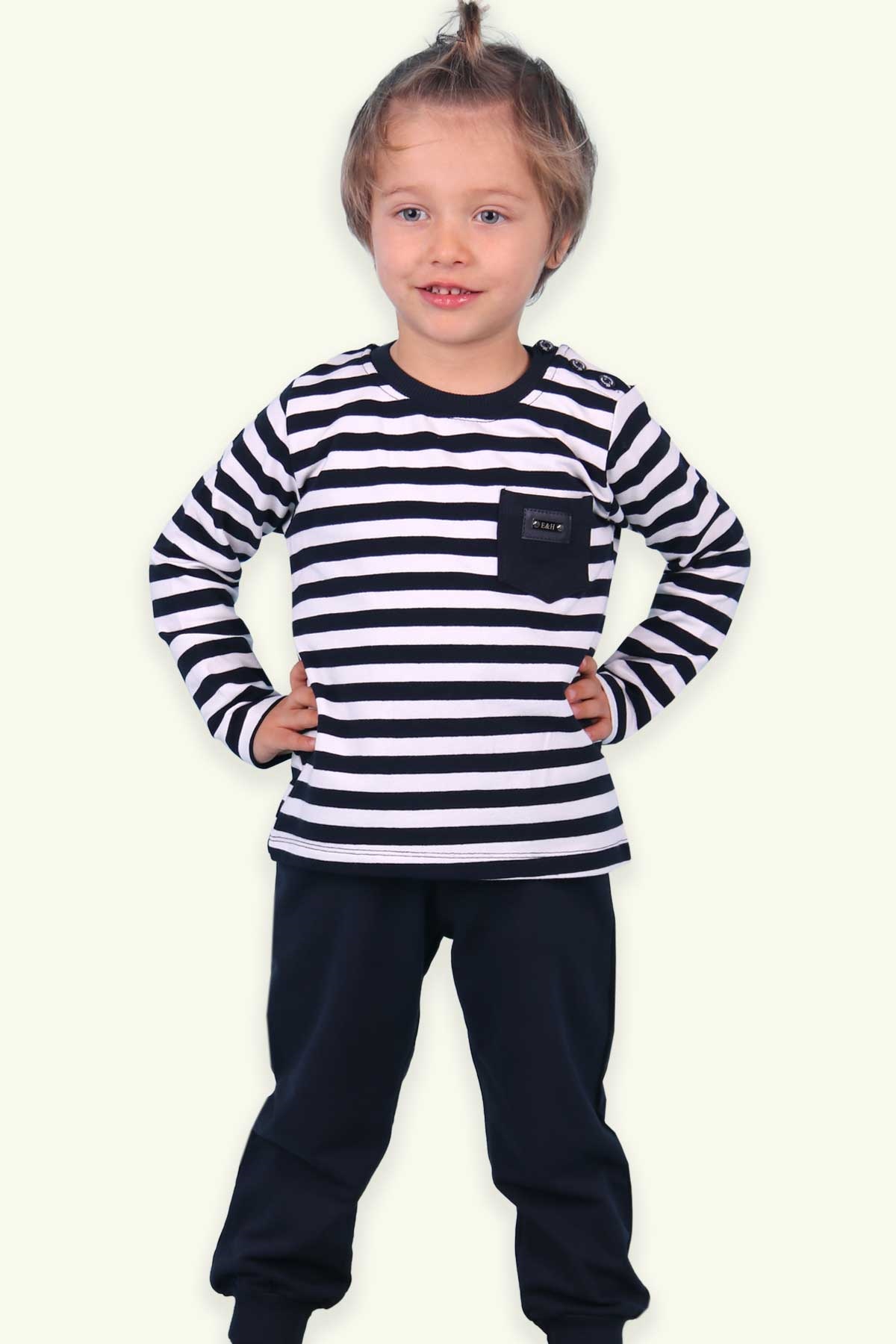 Breeze Erkek Bebek Eşofman Takımı Cepli Çizgili Lacivert (9 Ay-3 Yaş)