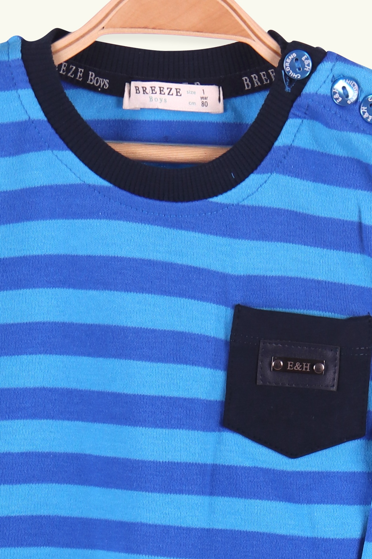 Breeze Erkek Bebek Eşofman Takımı Cepli Çizgili Mavi (9 Ay-3 Yaş)