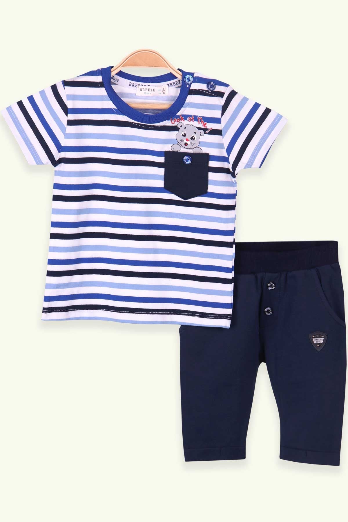 Breeze Erkek Bebek Eşofman Takımı Çizgili Cepli Karışık Renk (6 Ay-2 Yaş)