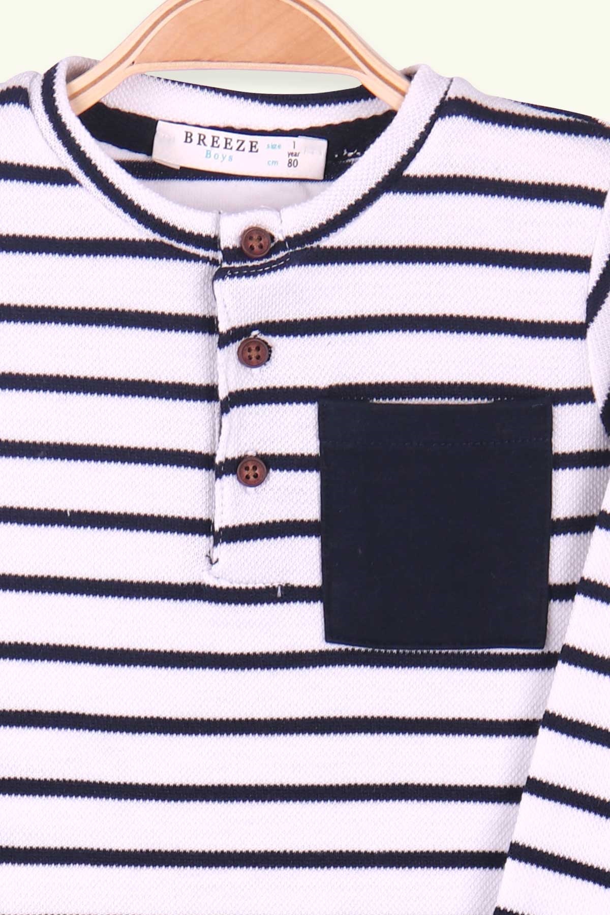 Breeze Erkek Bebek Eşofman Takımı Çizgili Beyaz (9 Ay-3 Yaş)