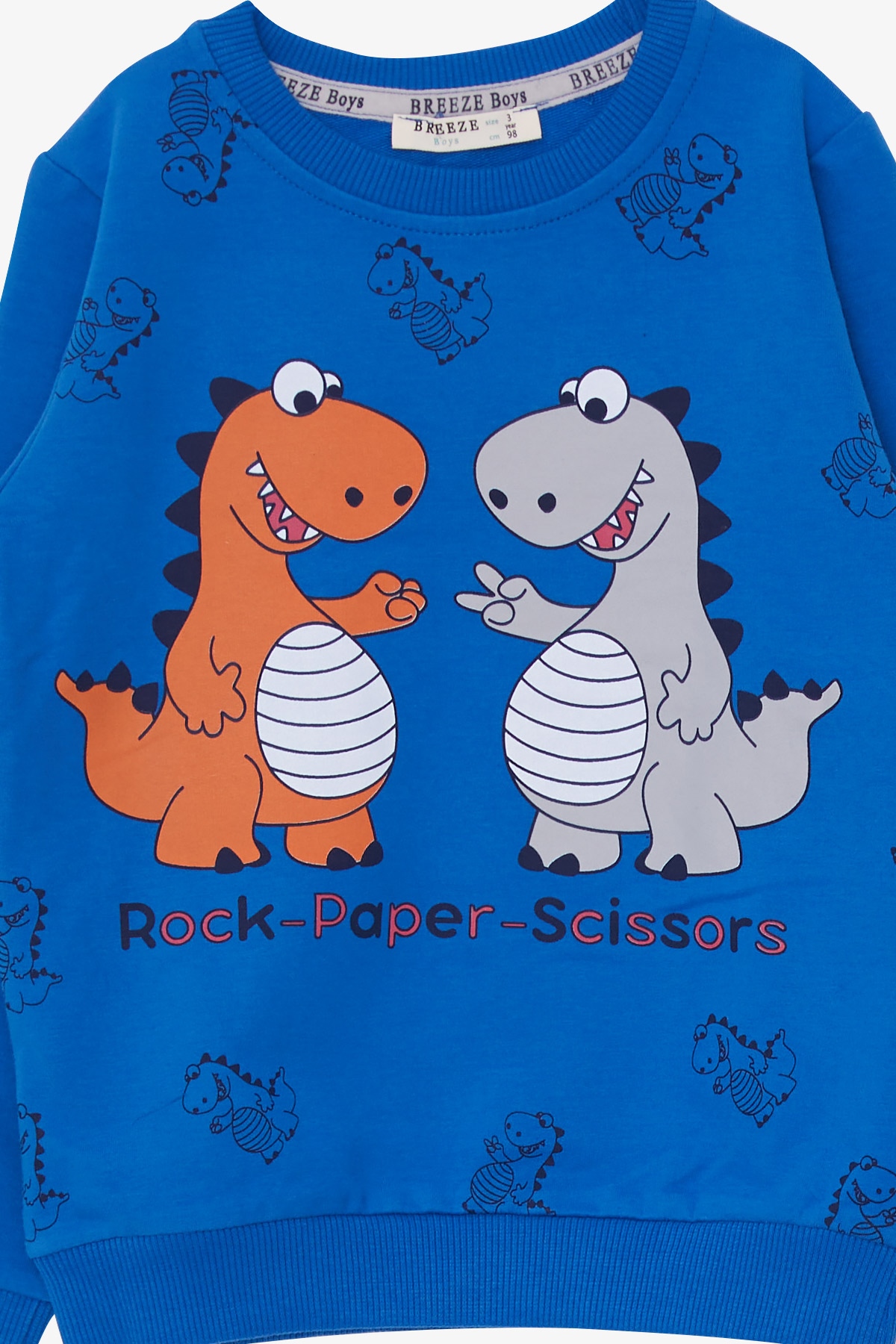Breeze Erkek Bebek Eşofman Takımı Dinazor Desenli Saks Mavisi (9 Ay-3 Yaş)